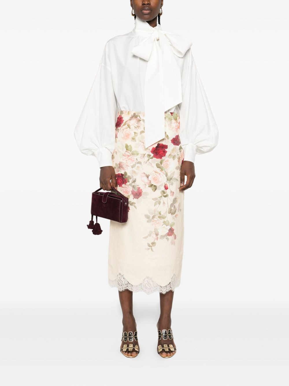 floral-print lace-trimmed skirt - 2