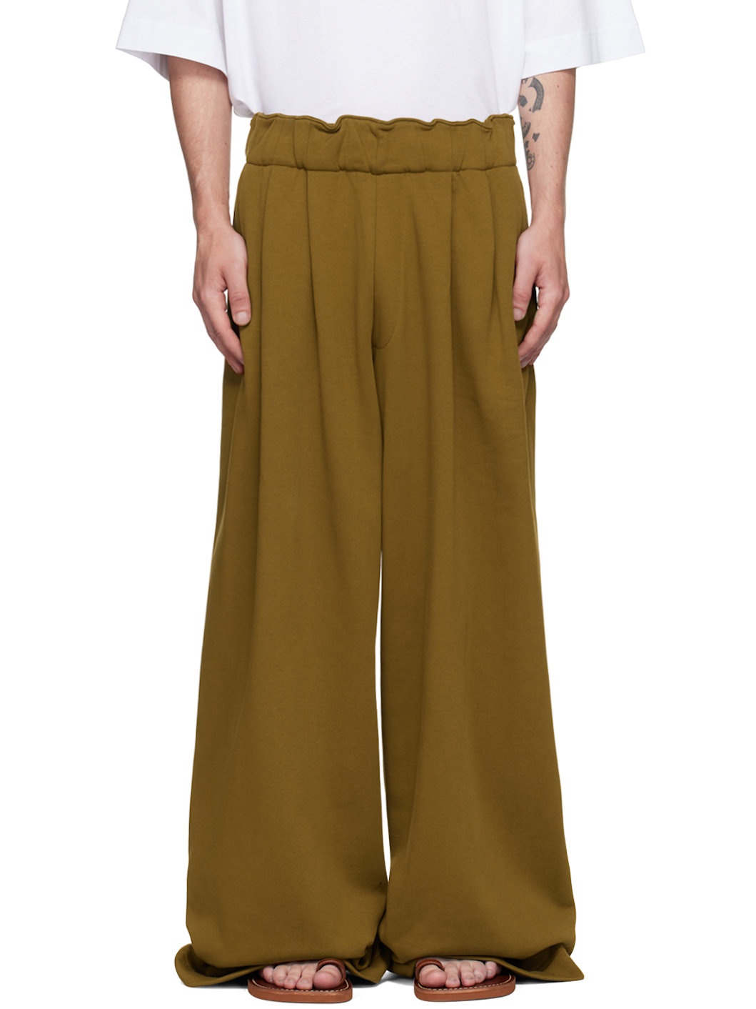 Tan Pleated Sweatpants - 1