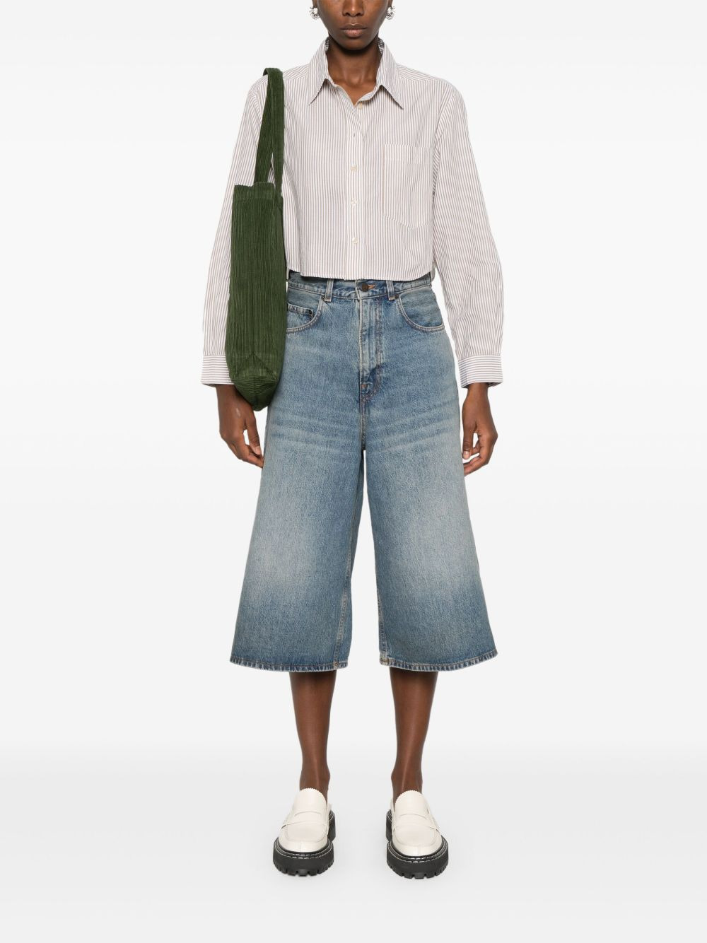 knee-length denim shorts - 2