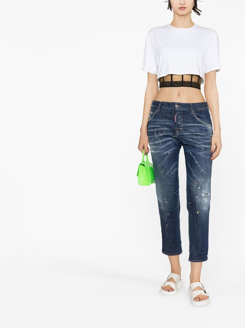 low-rise paint-splatter jeans - 2