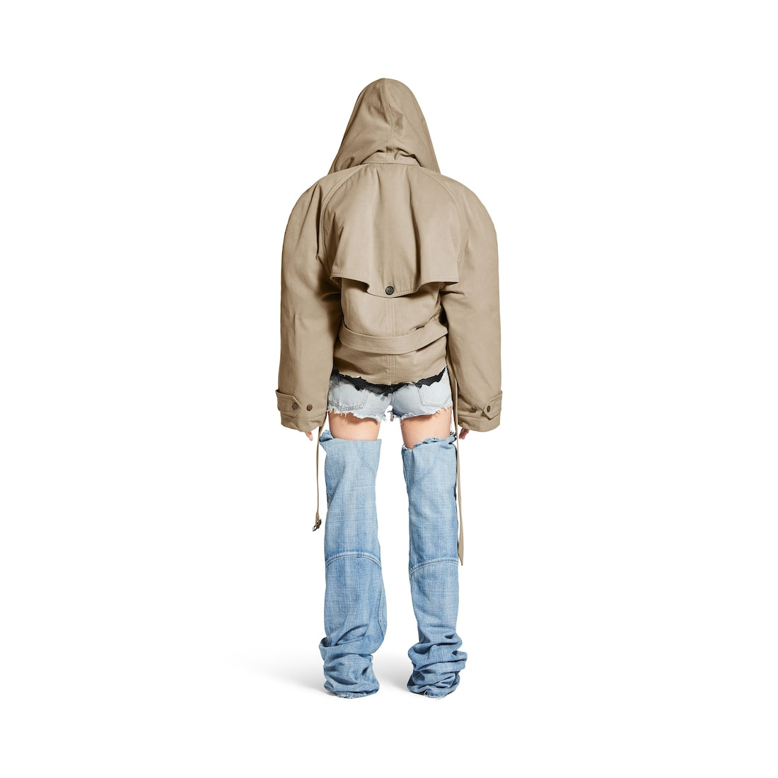 Women's Flipped Hooded Trench in Dark Beige - 4