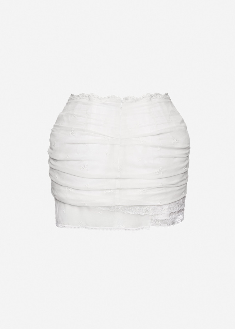Draped mini skirt with lace trim in white 2