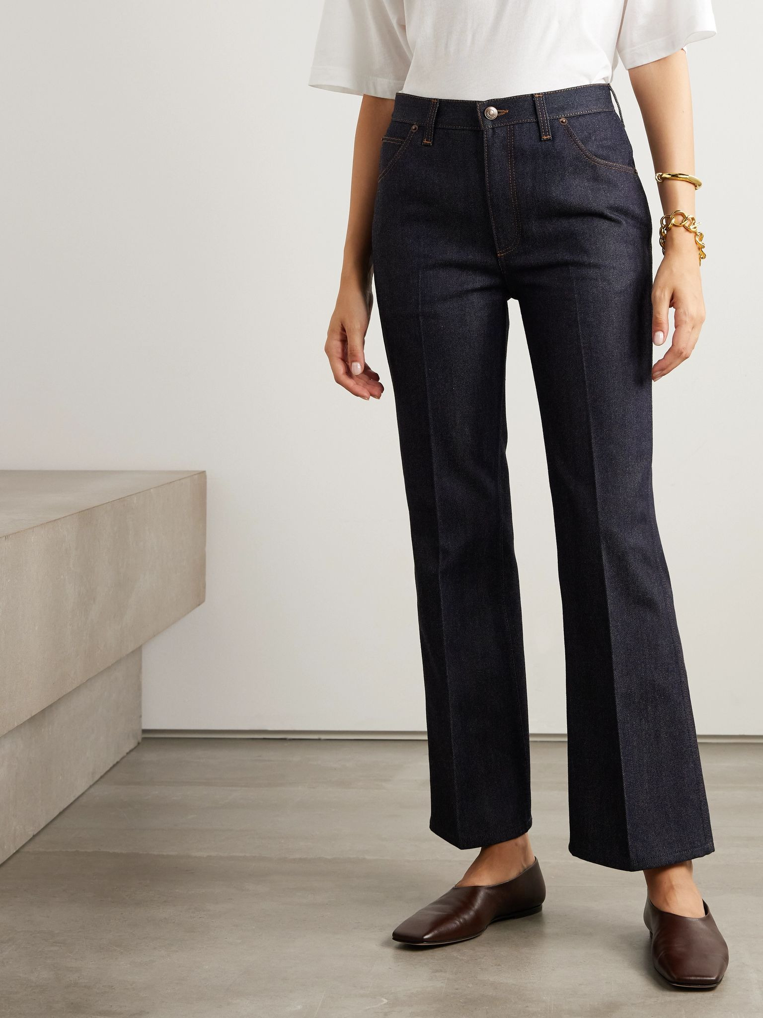 Faron cotton and cashmere-blend denim bootcut jeans Mid denim - 3