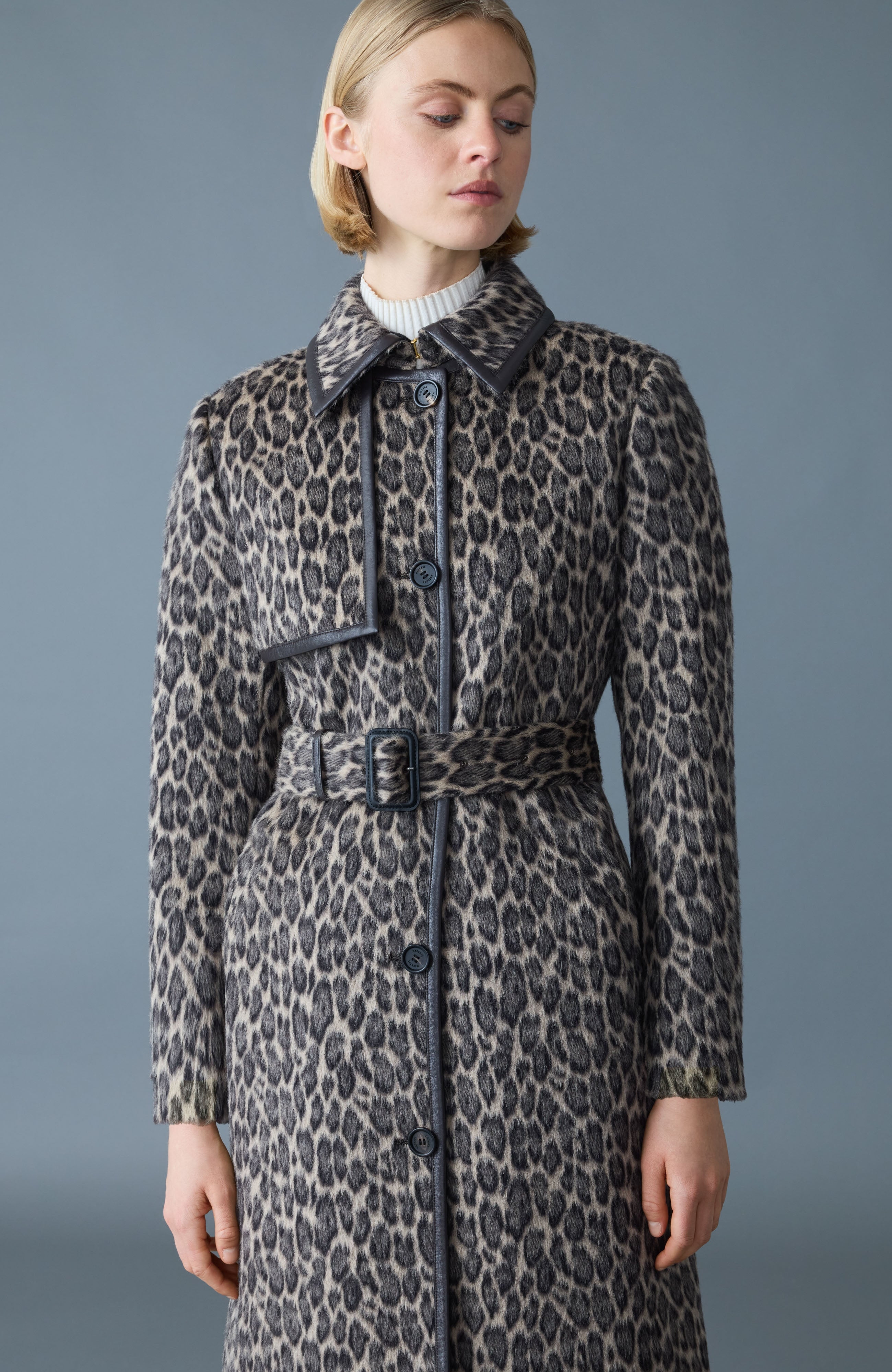 ZEVA-A Long Wool Coat With Leather Trim - 5