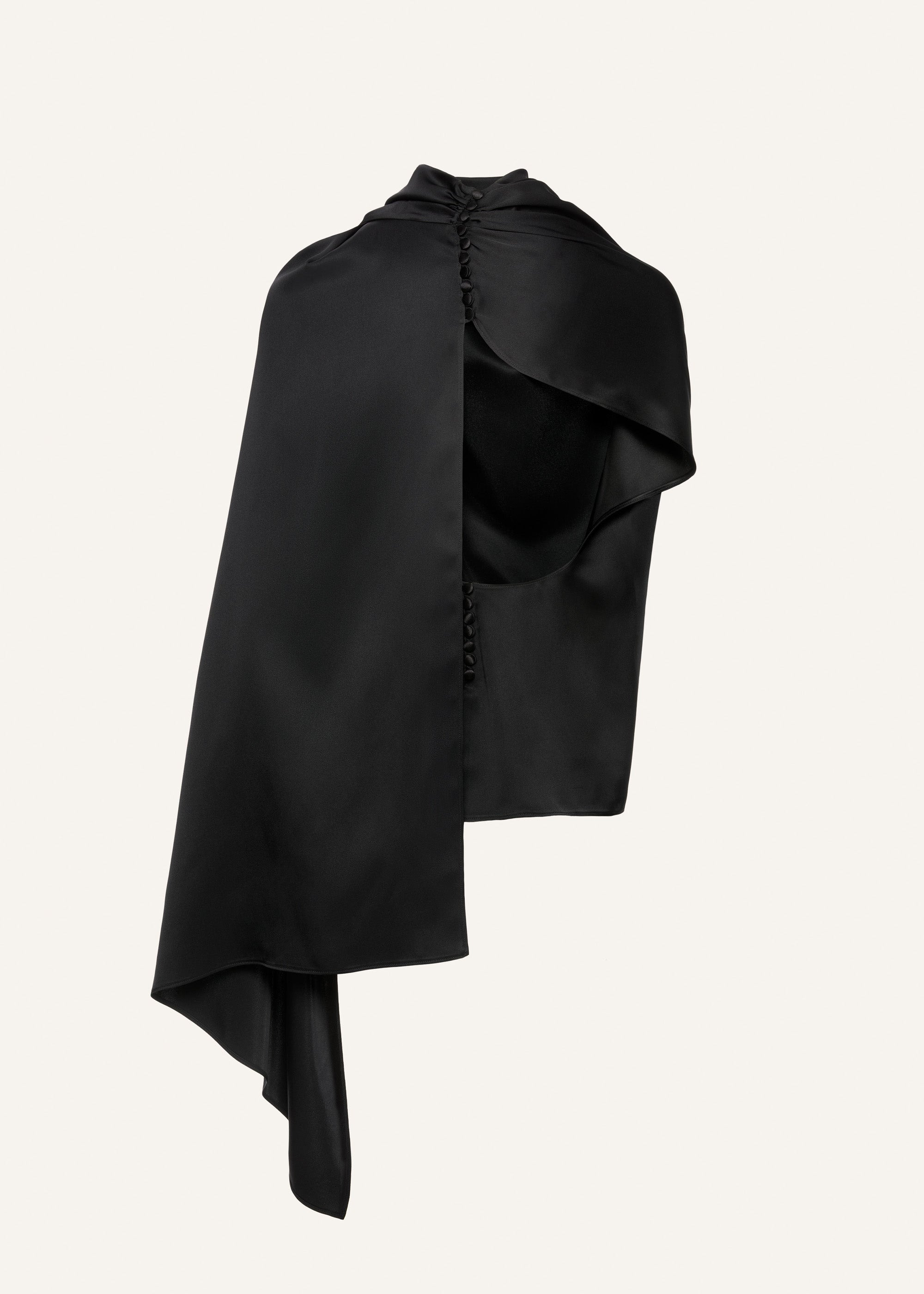 Silk asymmetric scarf blouse in black - 2