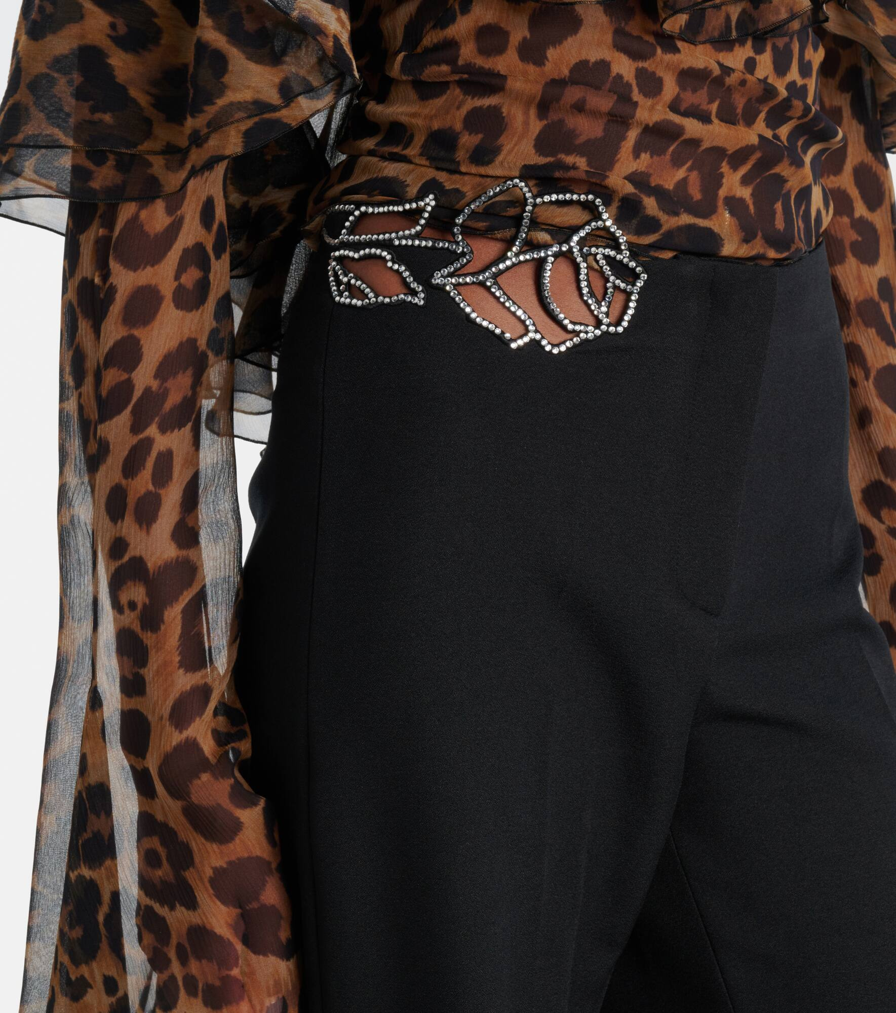 Embellished crêpe cady flared pants - 4