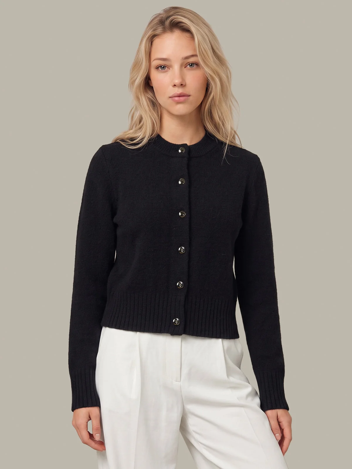 James Fuzzy Button Crew Cardigan - 1