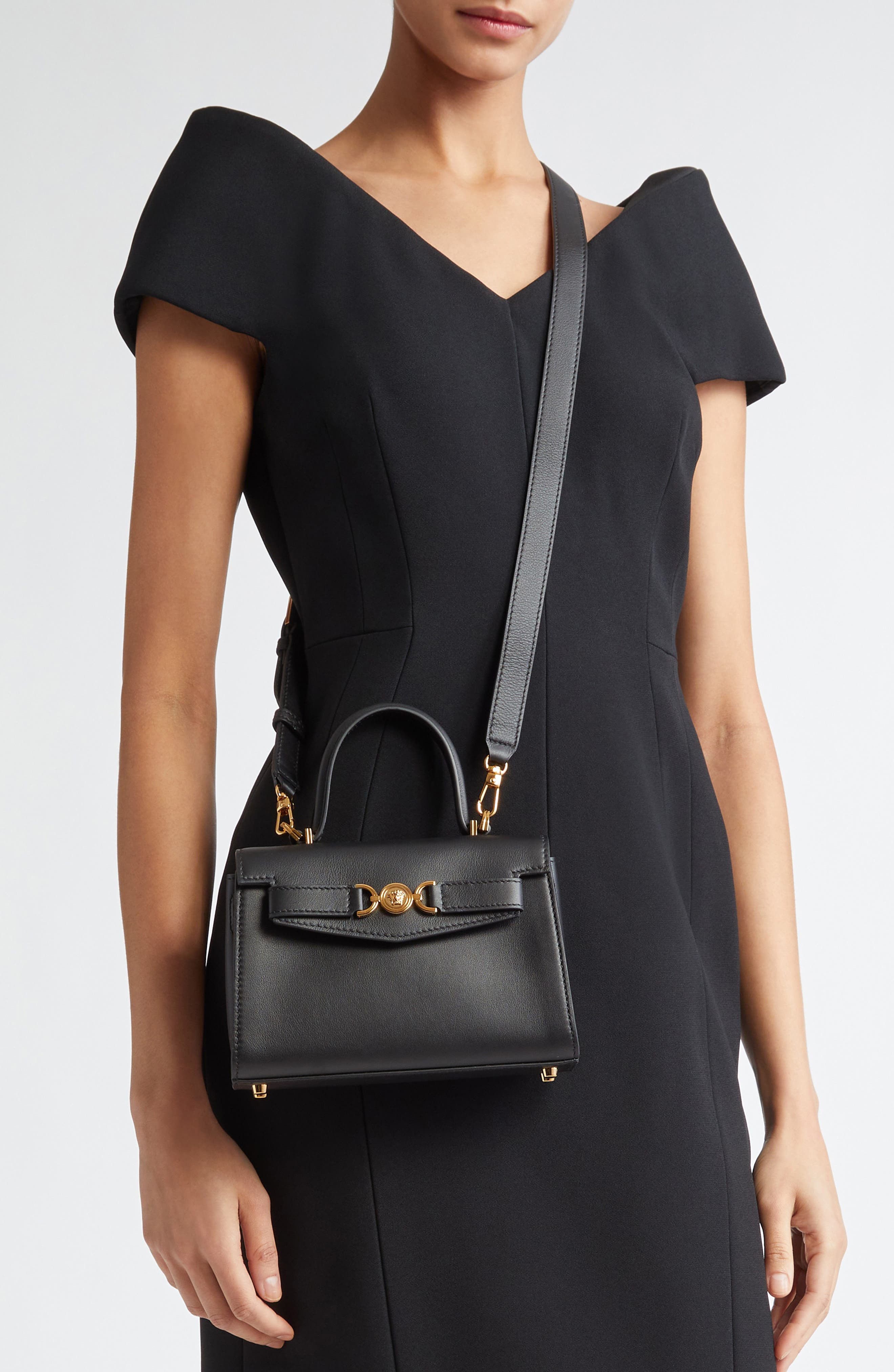 Versace Medusa Leather Top Handle Bag in Black-Versace Gold at Nordstrom - 2