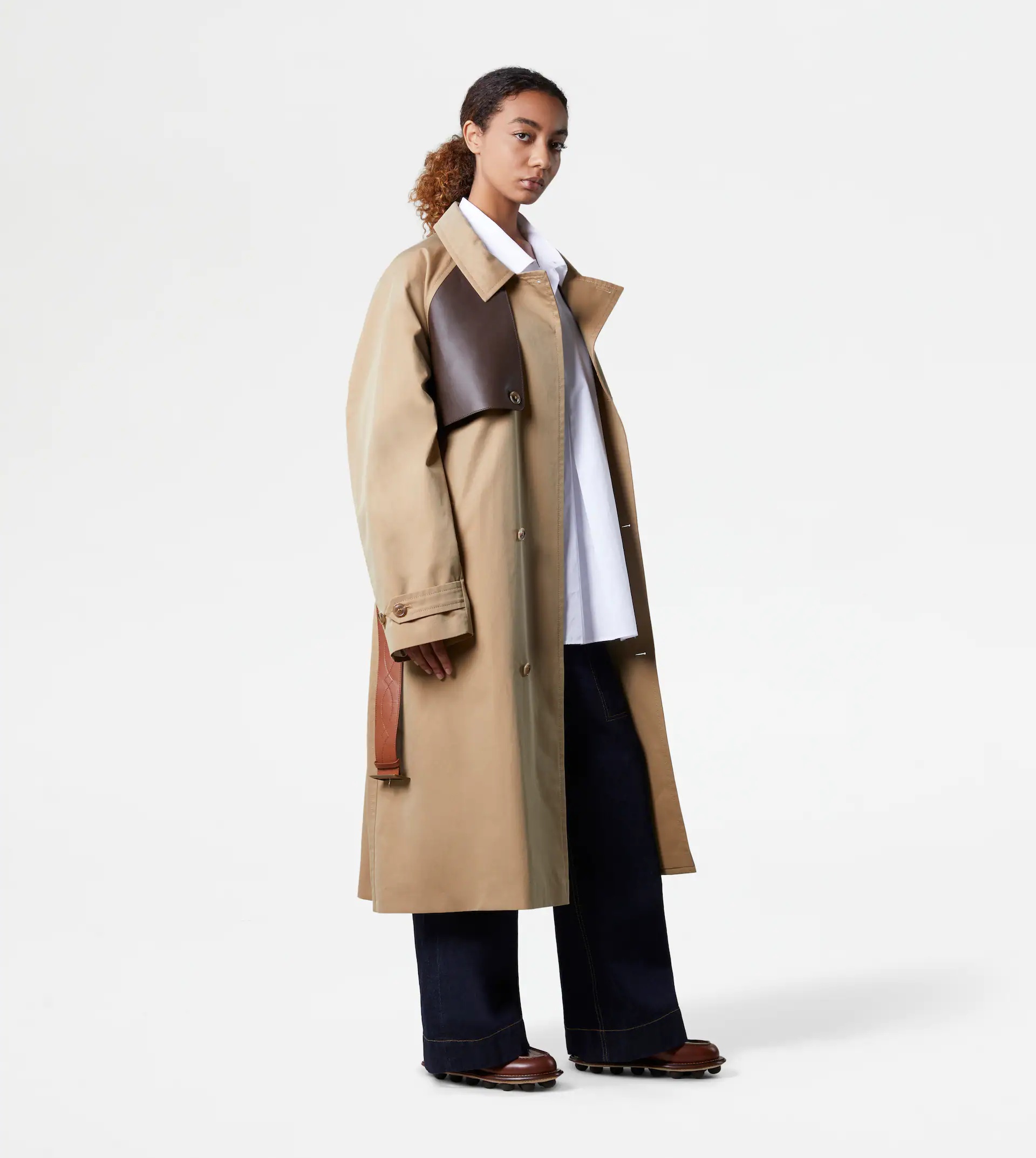 TRENCH COAT WITH LEATHER INSERTS - BEIGE - 9