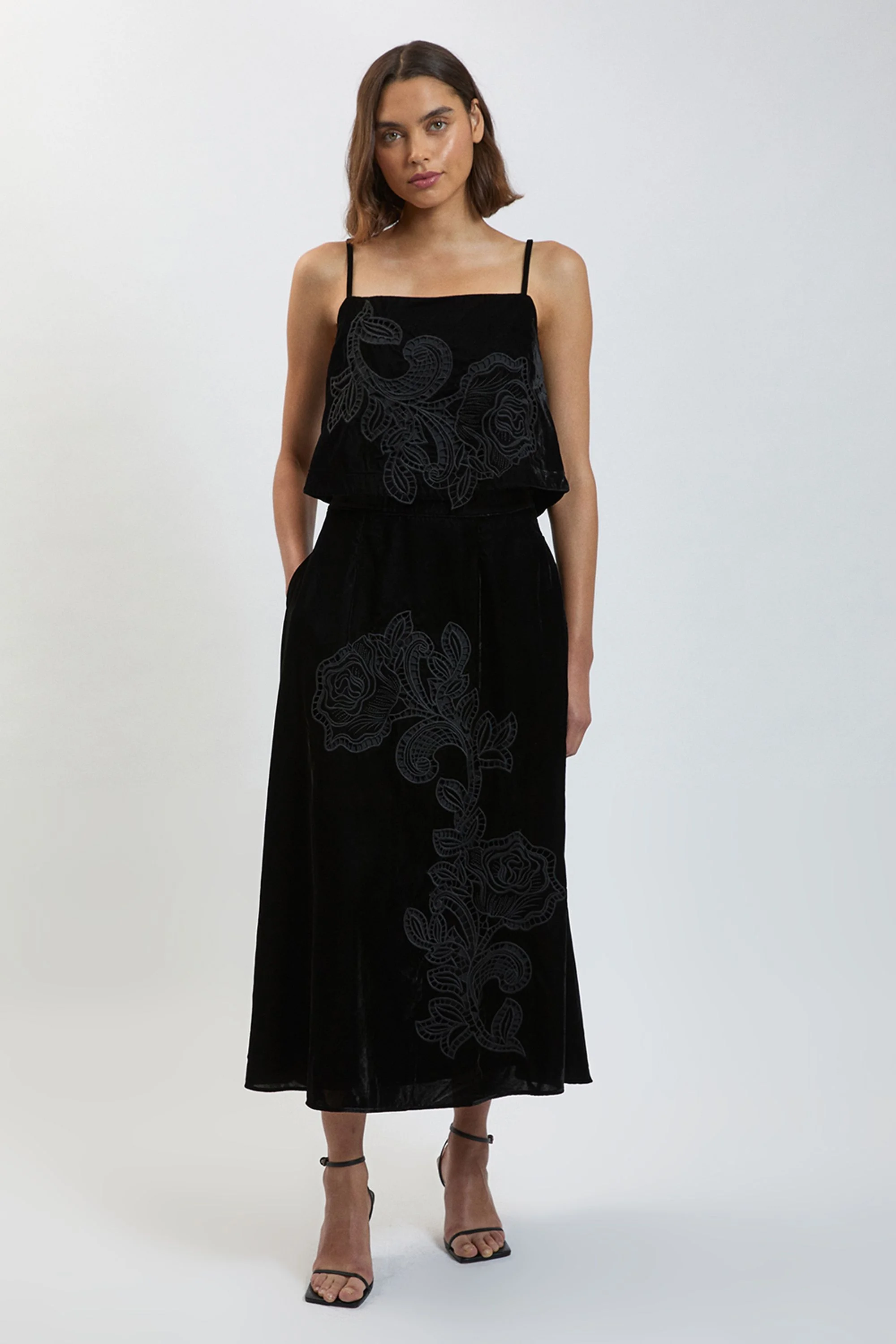 Velvet Cutwork Co Ord Midi Skirt - 1