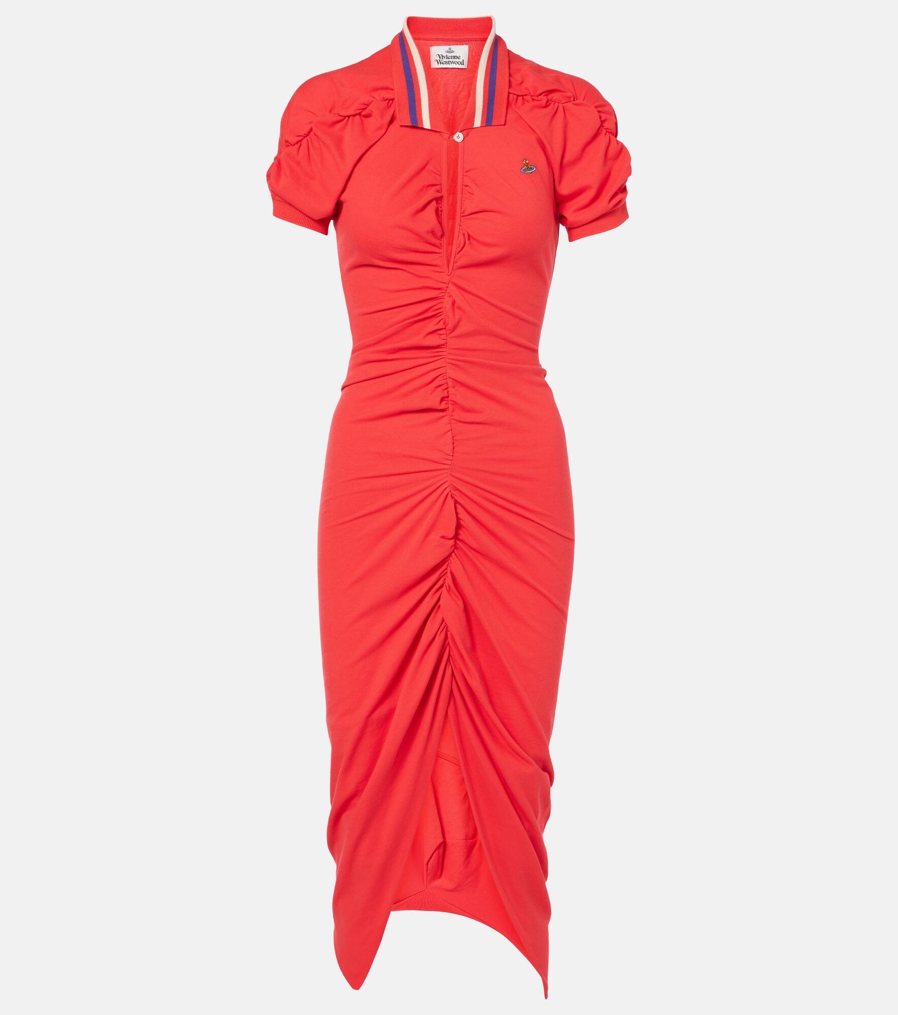 Pulling ruched asymmetric cotton midi dress - 1