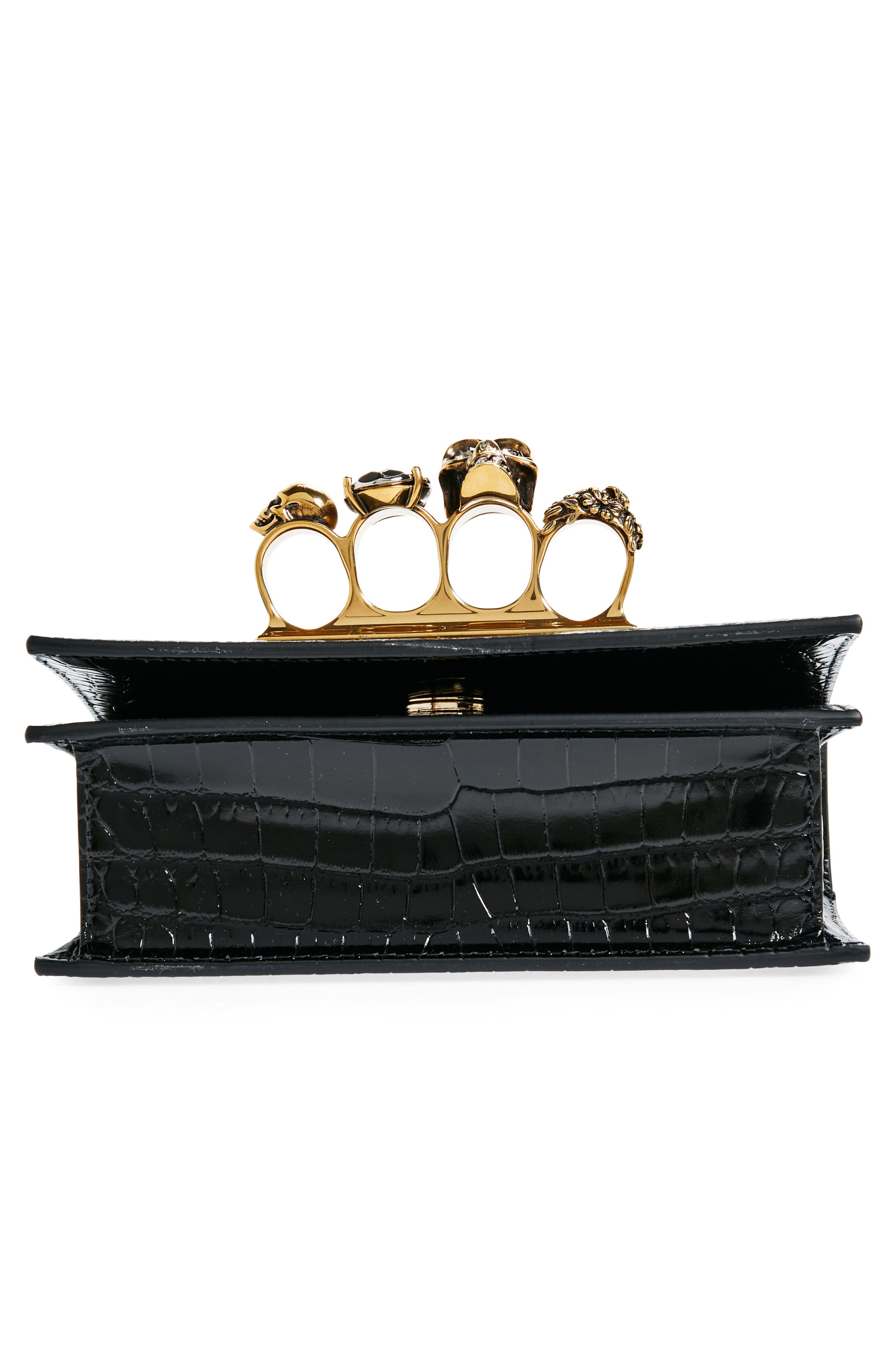 Alexander McQueen Mini Jeweled Croc Embossed Leather Satchel in Black at Nordstrom - 7