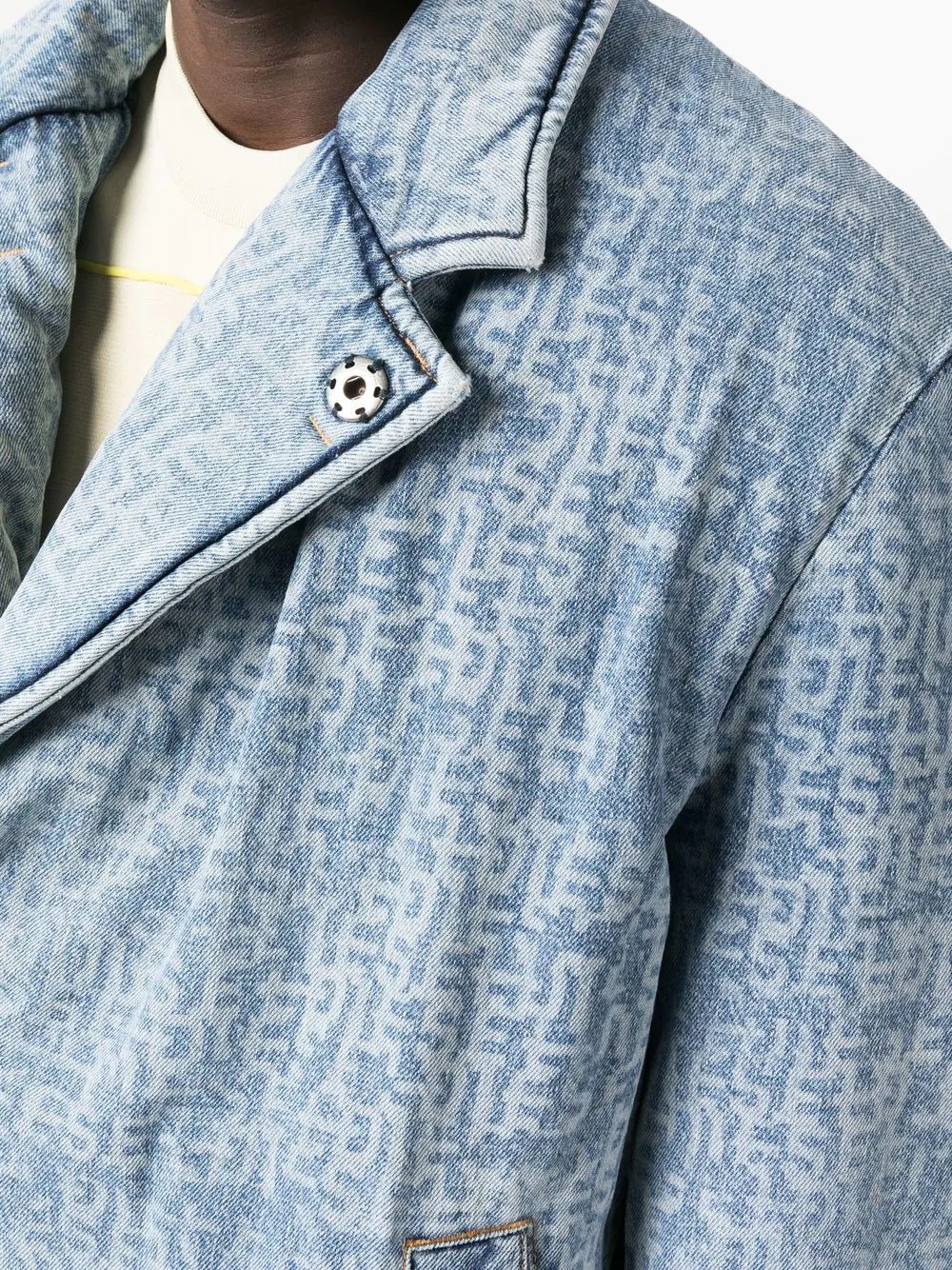 logo-print padded denim coat - 5