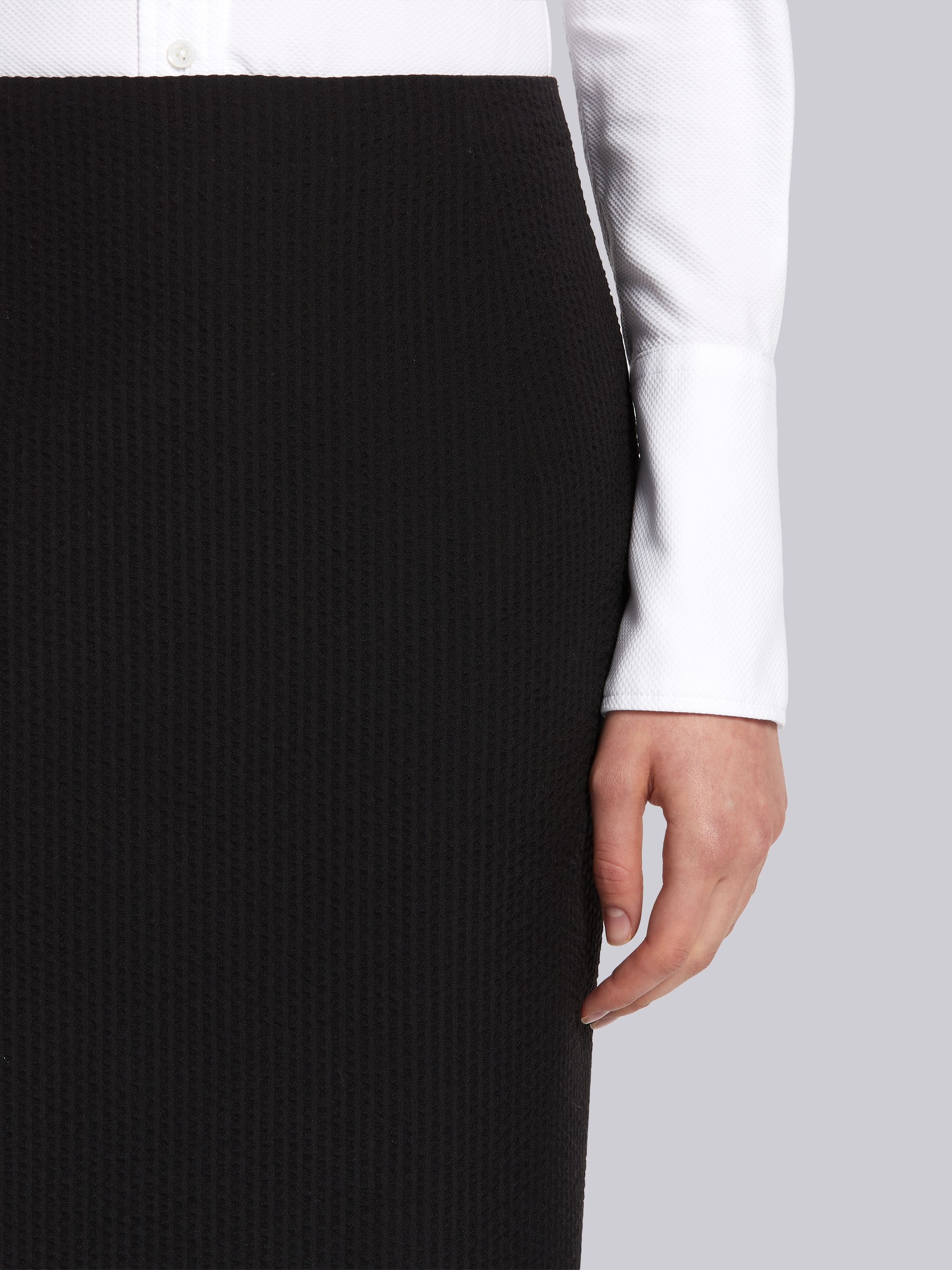 Black Cashmere Seersucker Sheath Low-Rise Knee-Length Pencil Skirt - 5