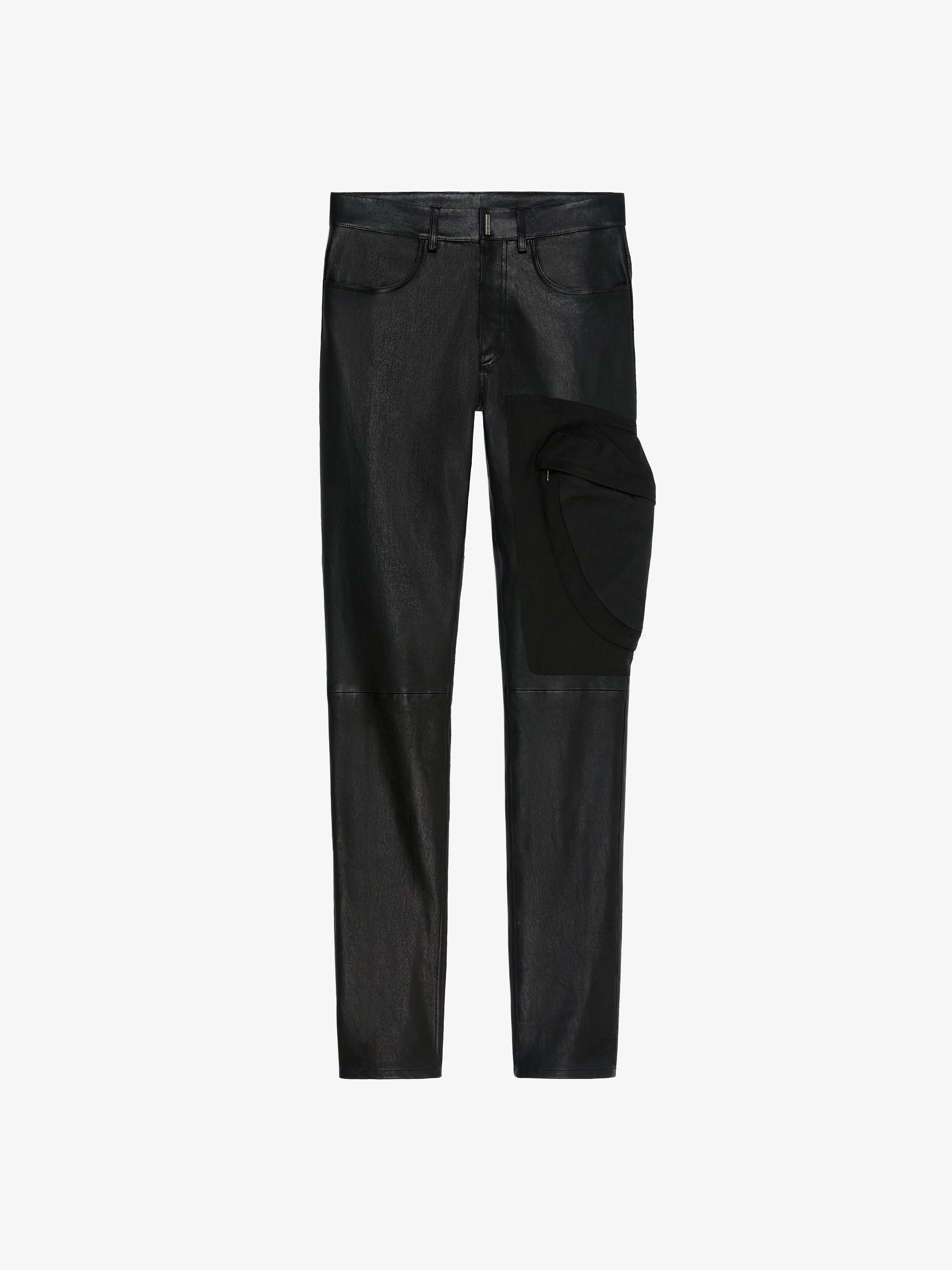 SLIM FIT PANTS IN LEATHER WITH CONTRASTING POCKET - 1