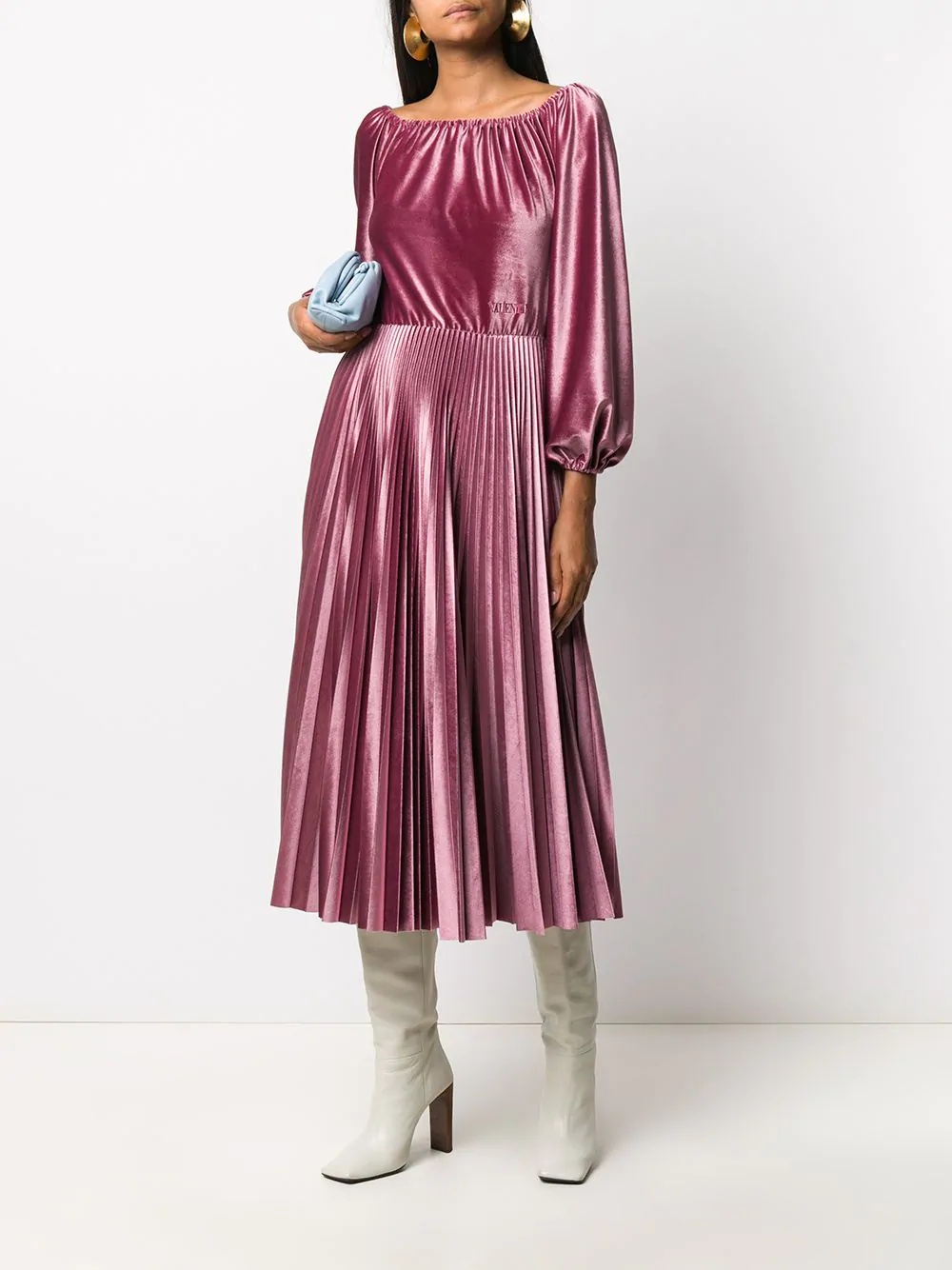 pleated velvet midi dress - 2