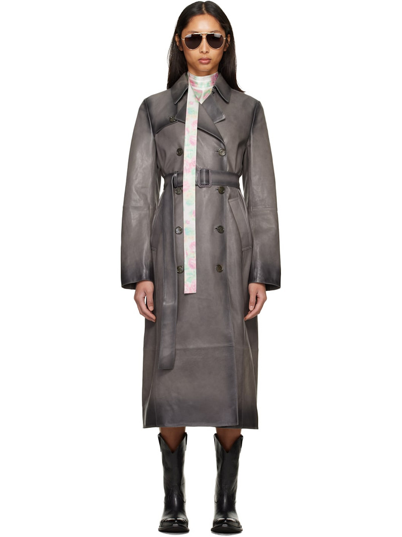 Gray Ombré Leather Trench Coat 1