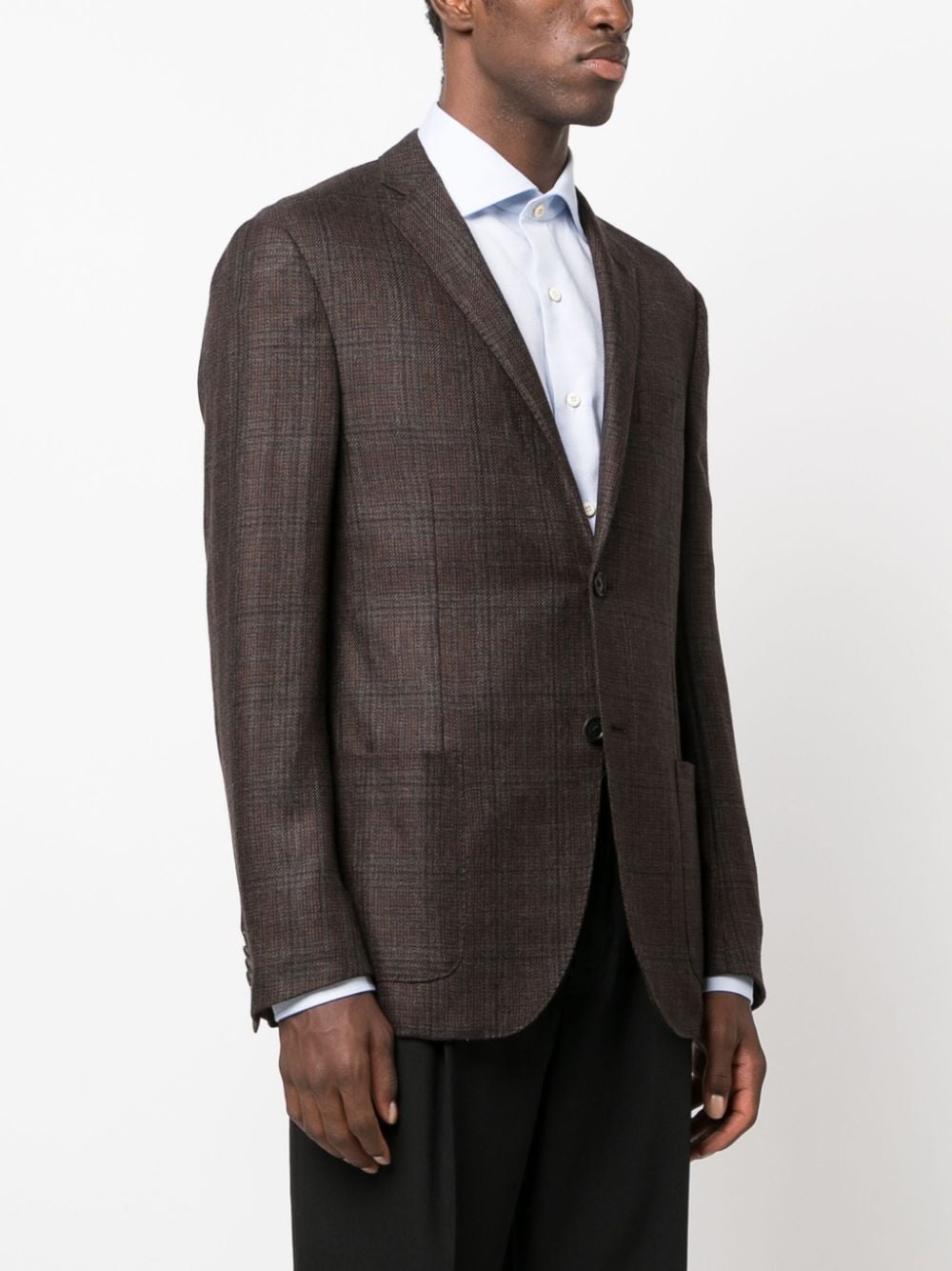 check-pattern cashmere blazer - 3