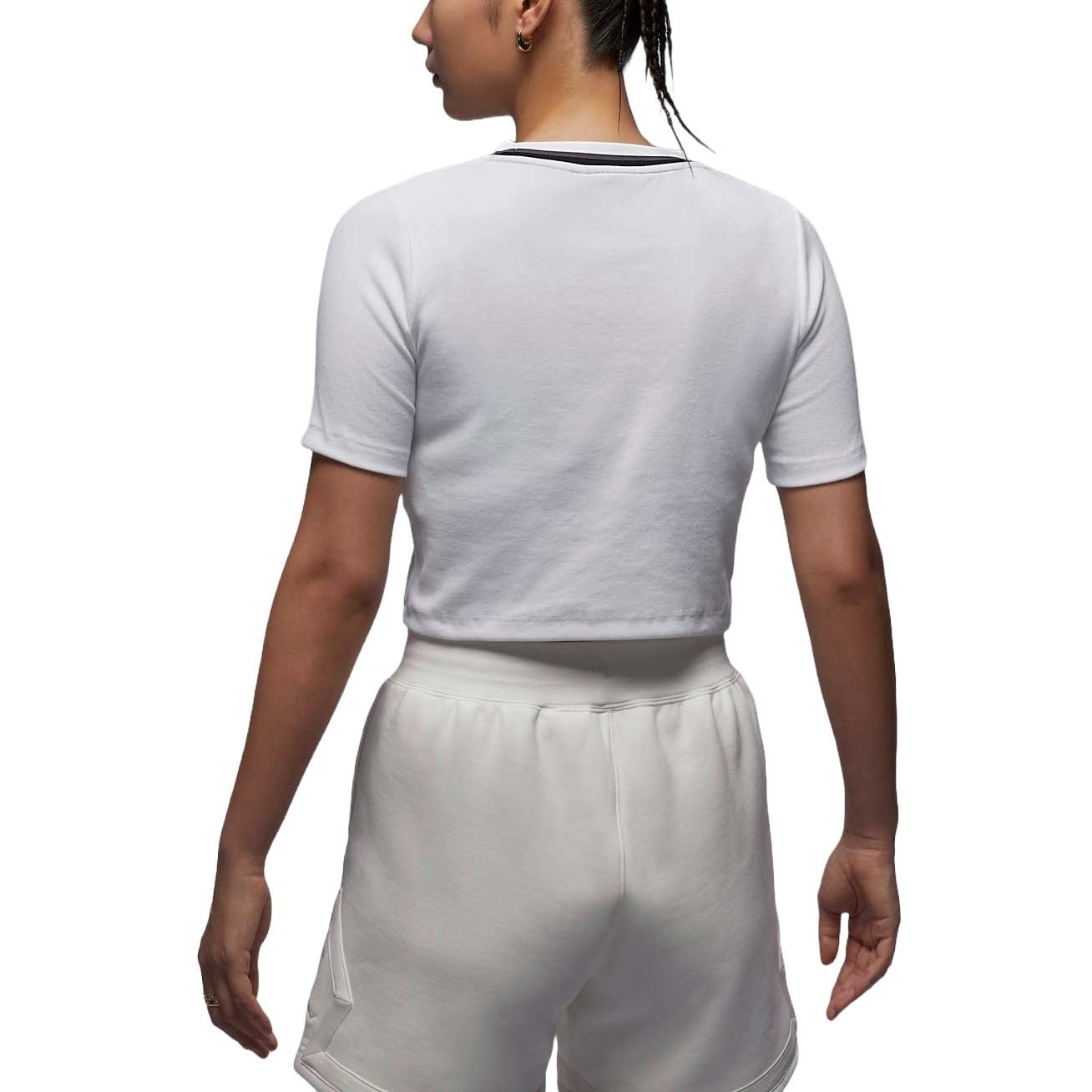 (WMNS) Air Jordan Knit Crop T-shirt Asia Sizing 'White Black' FV7090-100 - 2