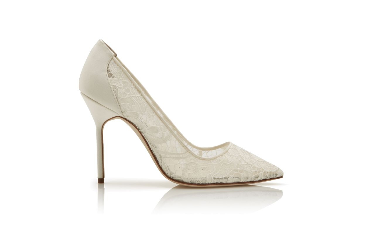 White Lace Pointed Toe Pumps - 1