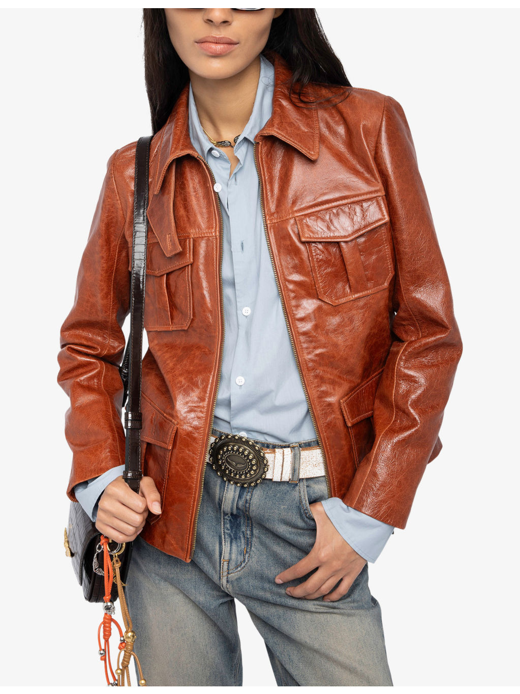 Lienna Patch-Pocket Slim-Fit Leather Jacket - 3