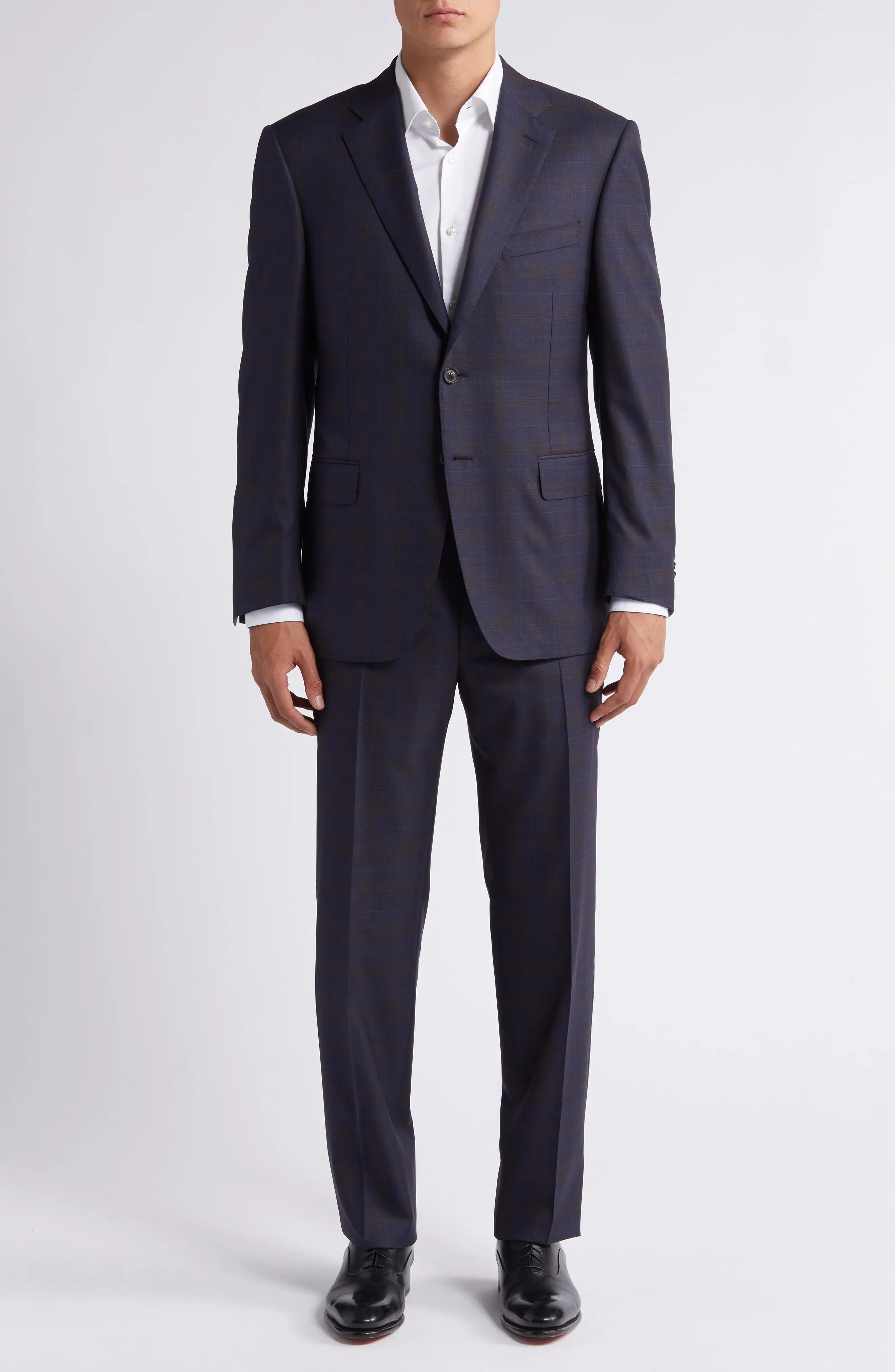 Regular Fit Plaid Wool Suit - 1