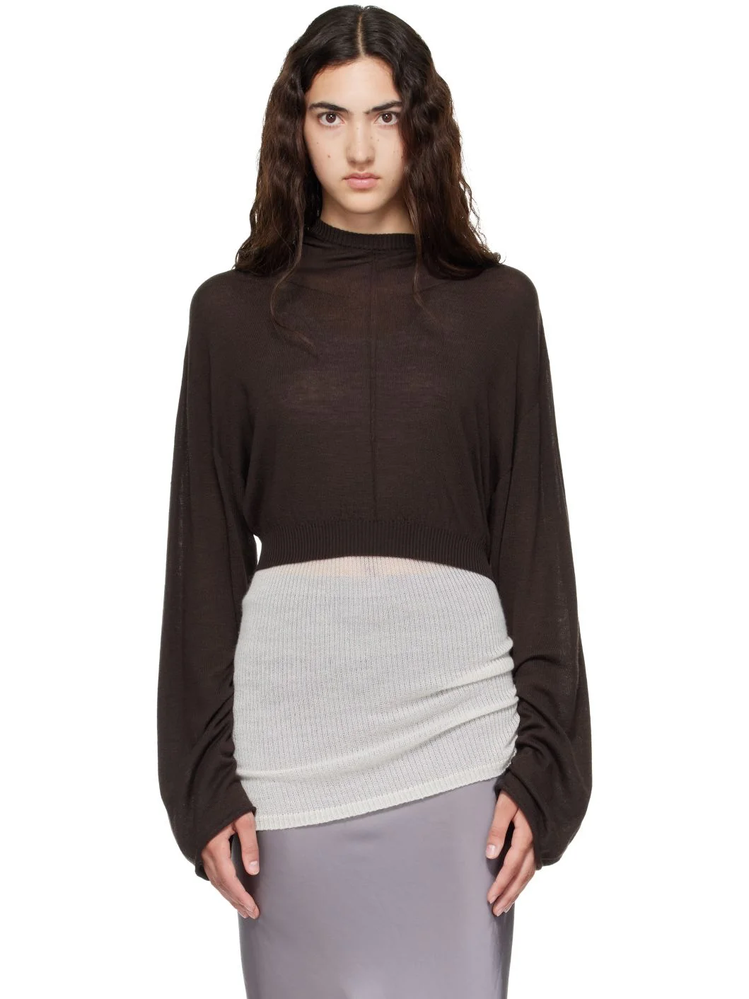 Brown Tower Cropped Tunic Hoodie - 1