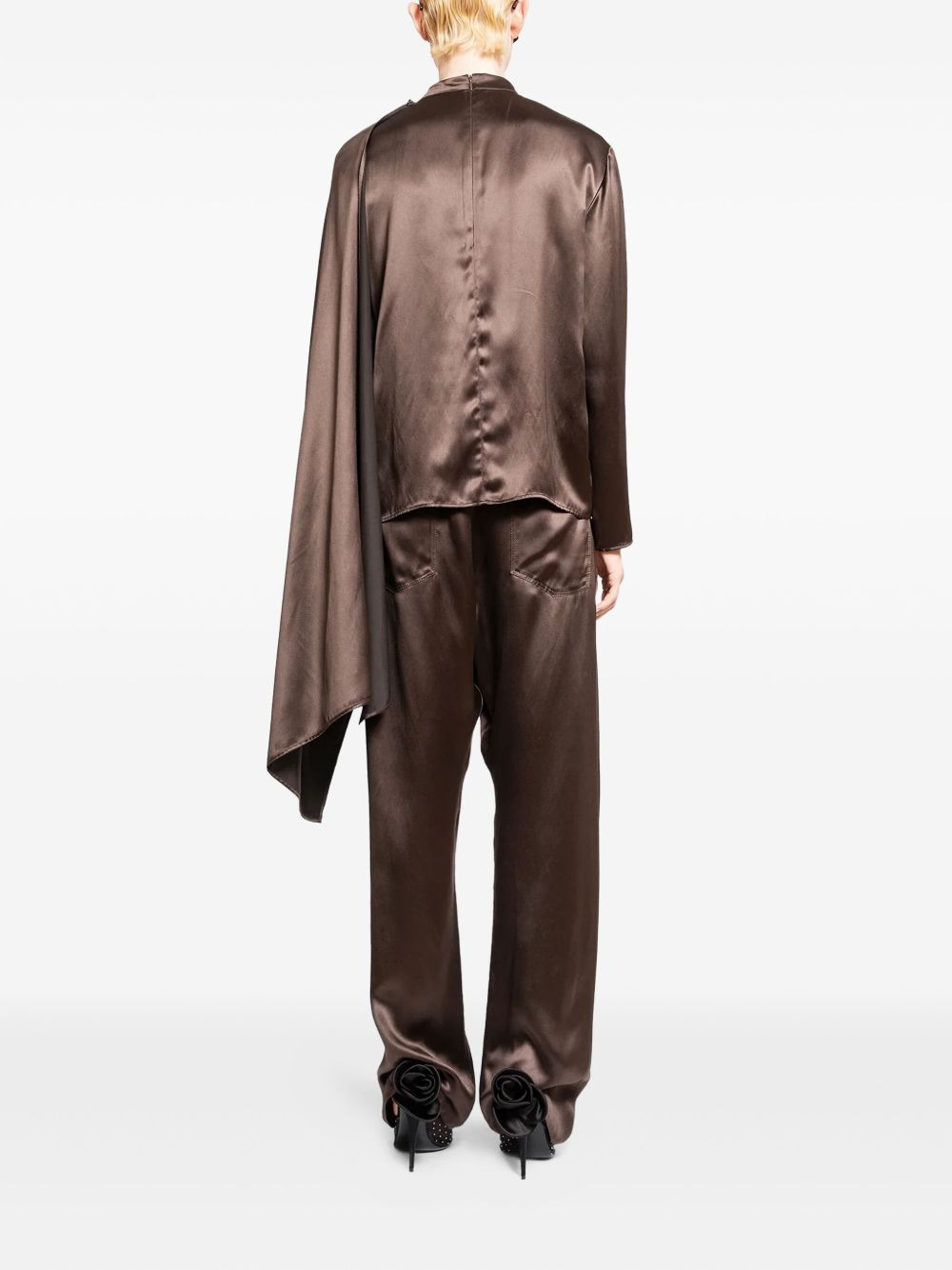 draped silk blouse - 3