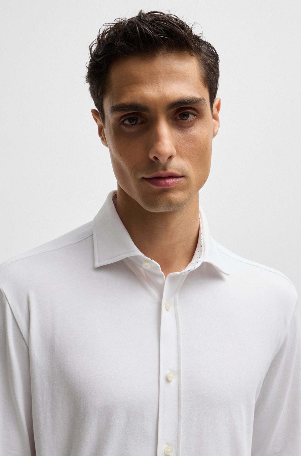SLIM-FIT SHIRT IN STRETCH-COTTON JERSEY - 3