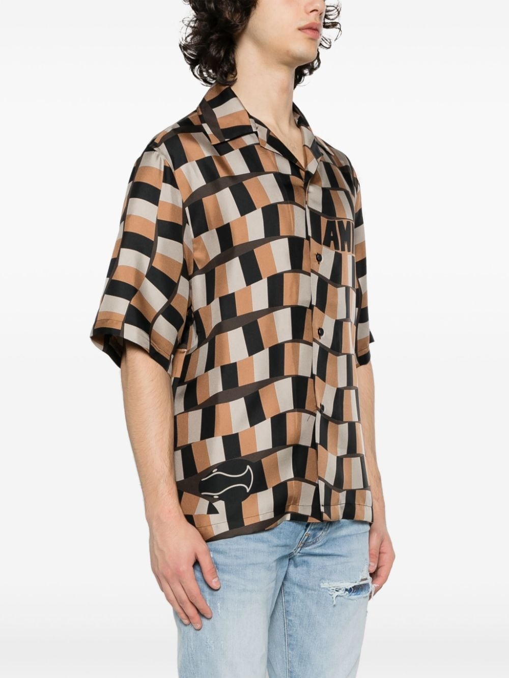 AMIRI Men Snake Checker Bowling Shirt - 1