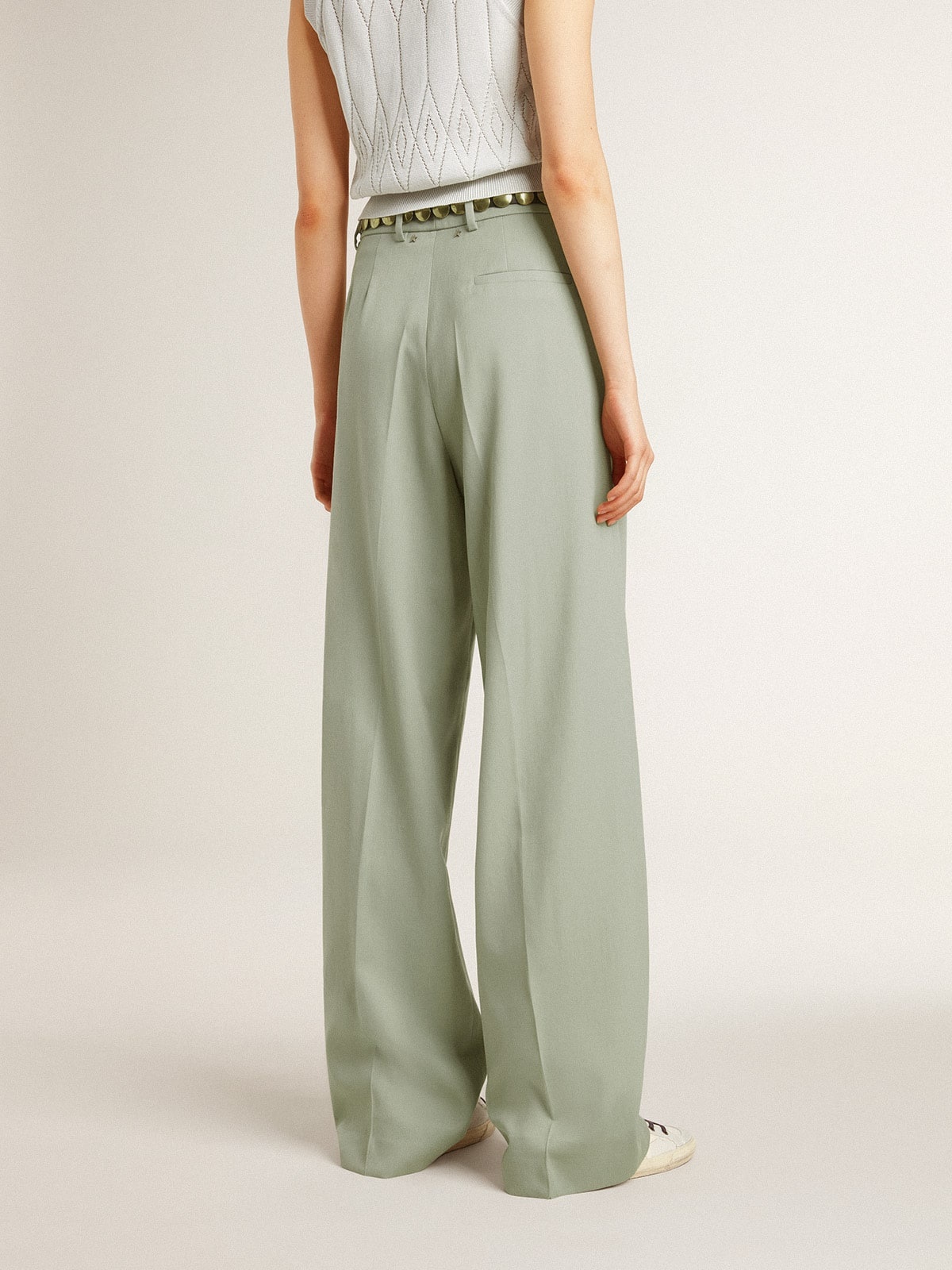 Women's pants in sage-green wool - 4