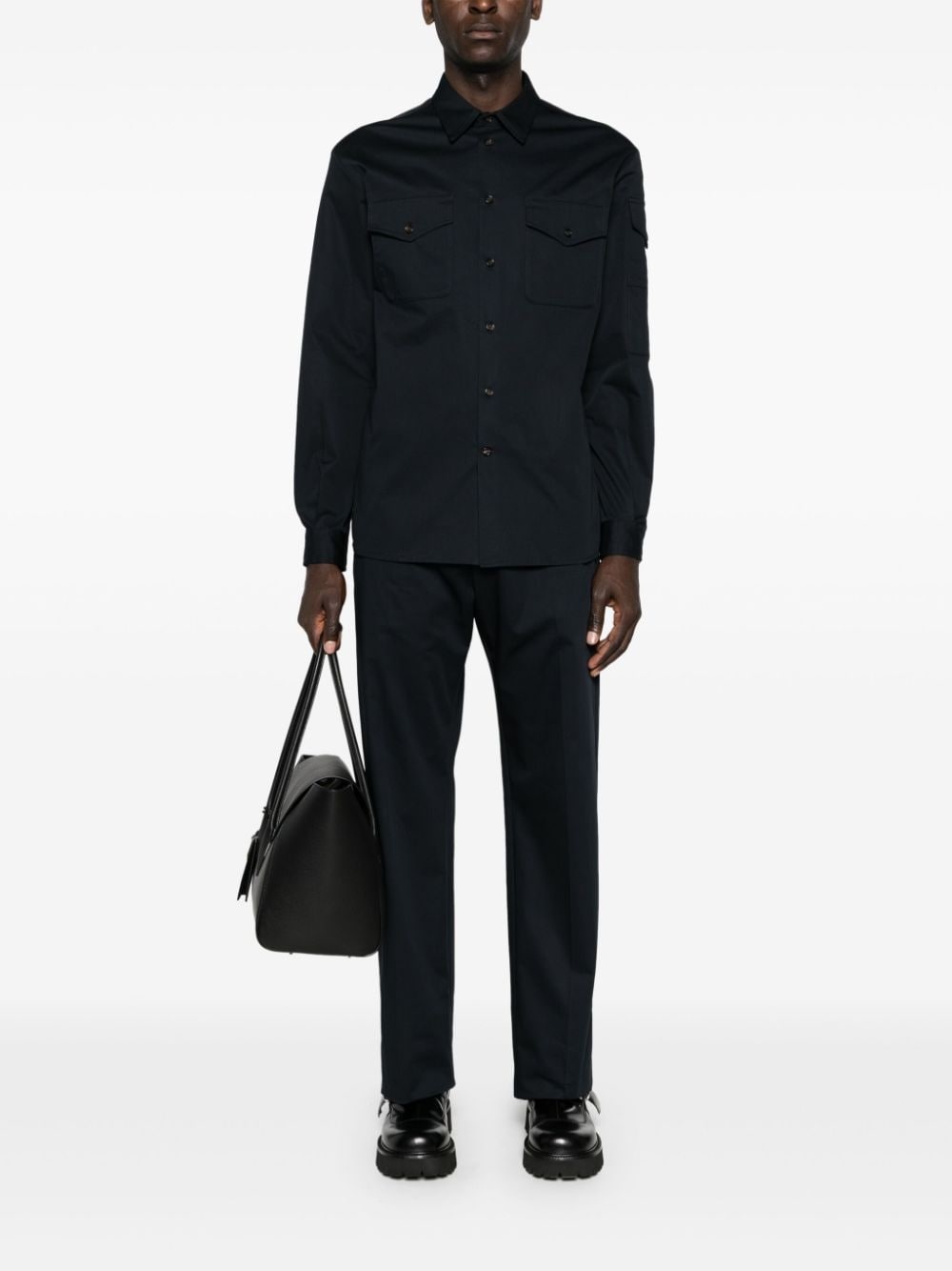 logo-trim cotton tailored trousers - 2
