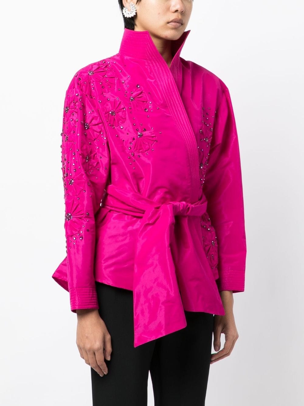 crystal-embellished belted jacket - 3