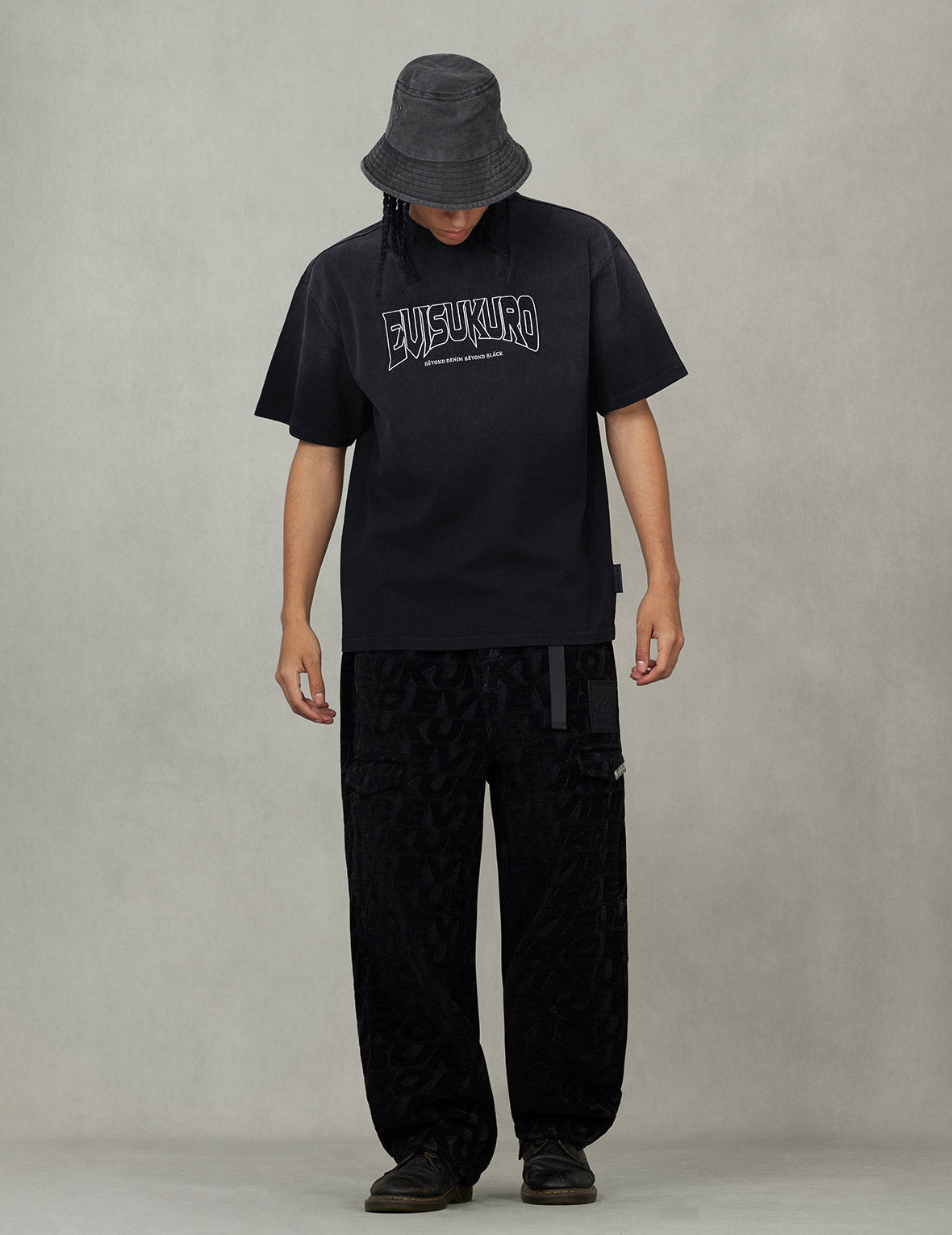 EVISUKURO Waffle Embroidery and Spray Dye Relax Fit T-shirt - 4