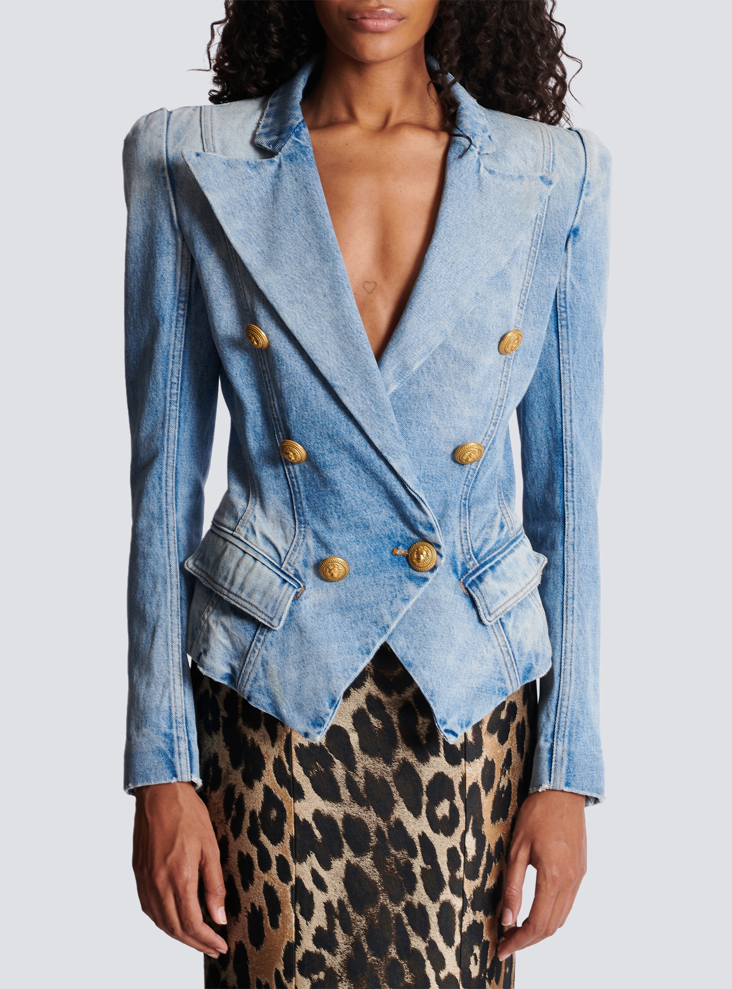 Slim-fit faded denim tailored jacket - 5
