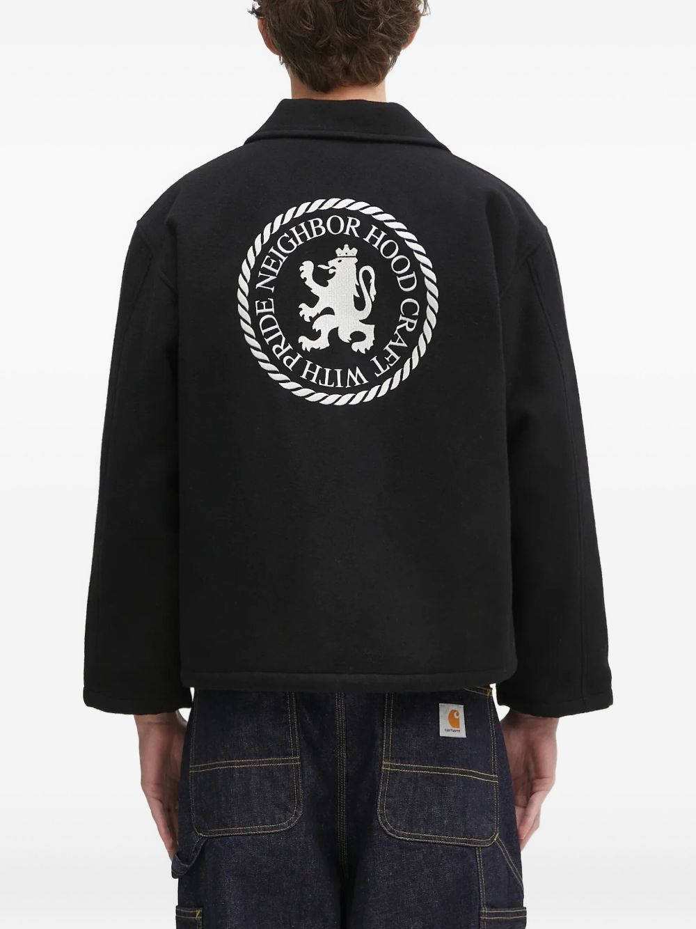 Melton logo-emblem zip-up shirt jacket - 3
