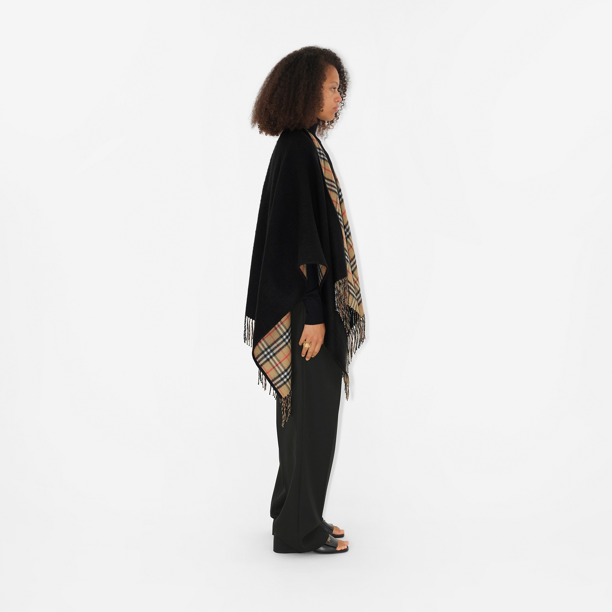 Check Wool Reversible Cape - 7