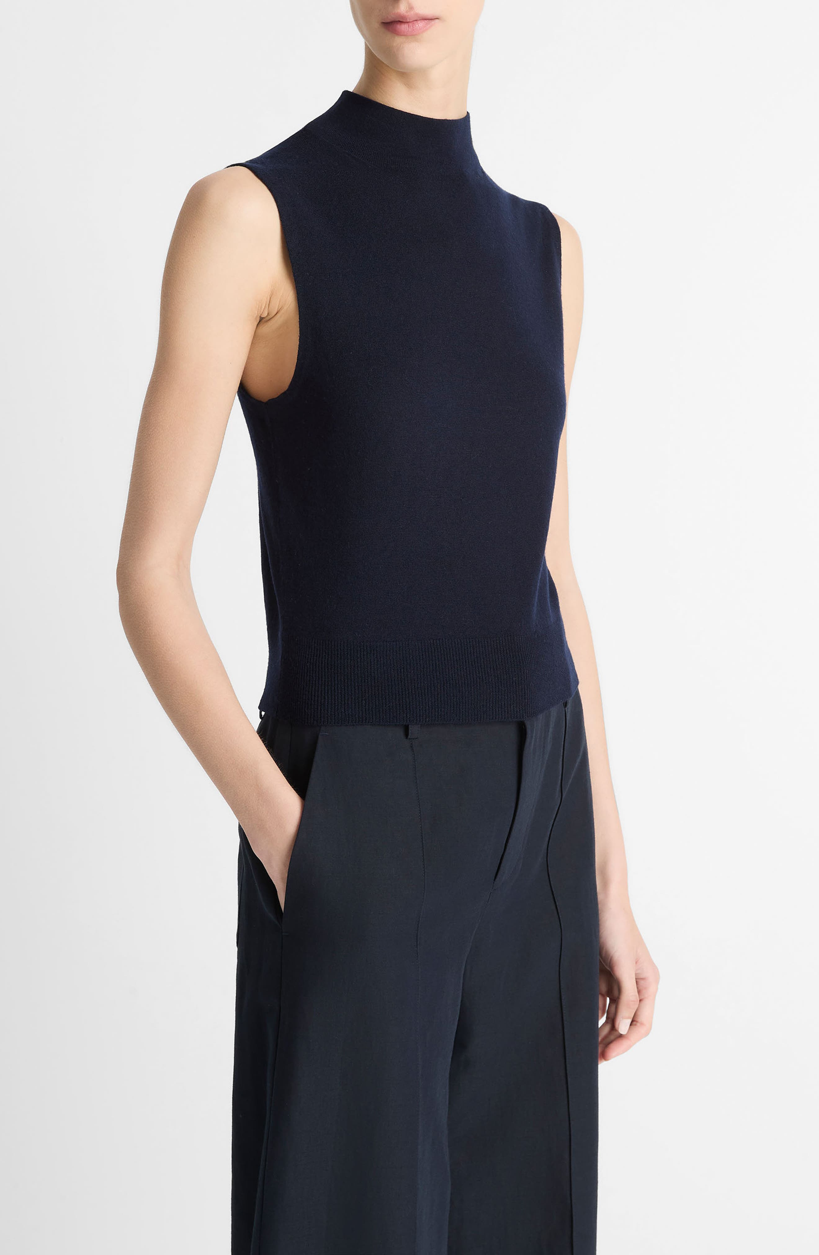 Vince Sleeveless Mock Neck Wool Blend Knit Top in Coastal at Nordstrom - 3