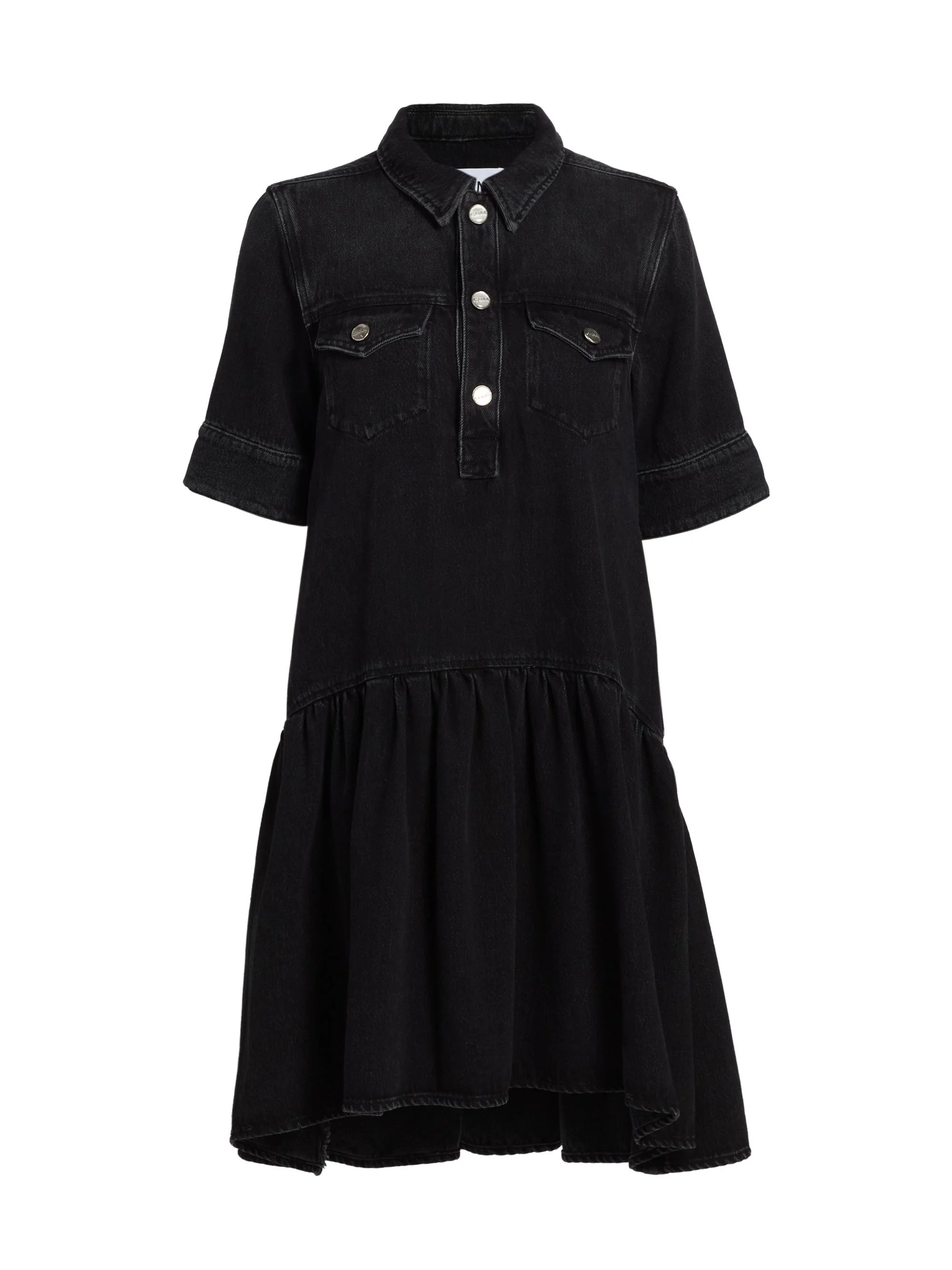 Women's Denim Mini-Shirtdress - Black Washed - 1