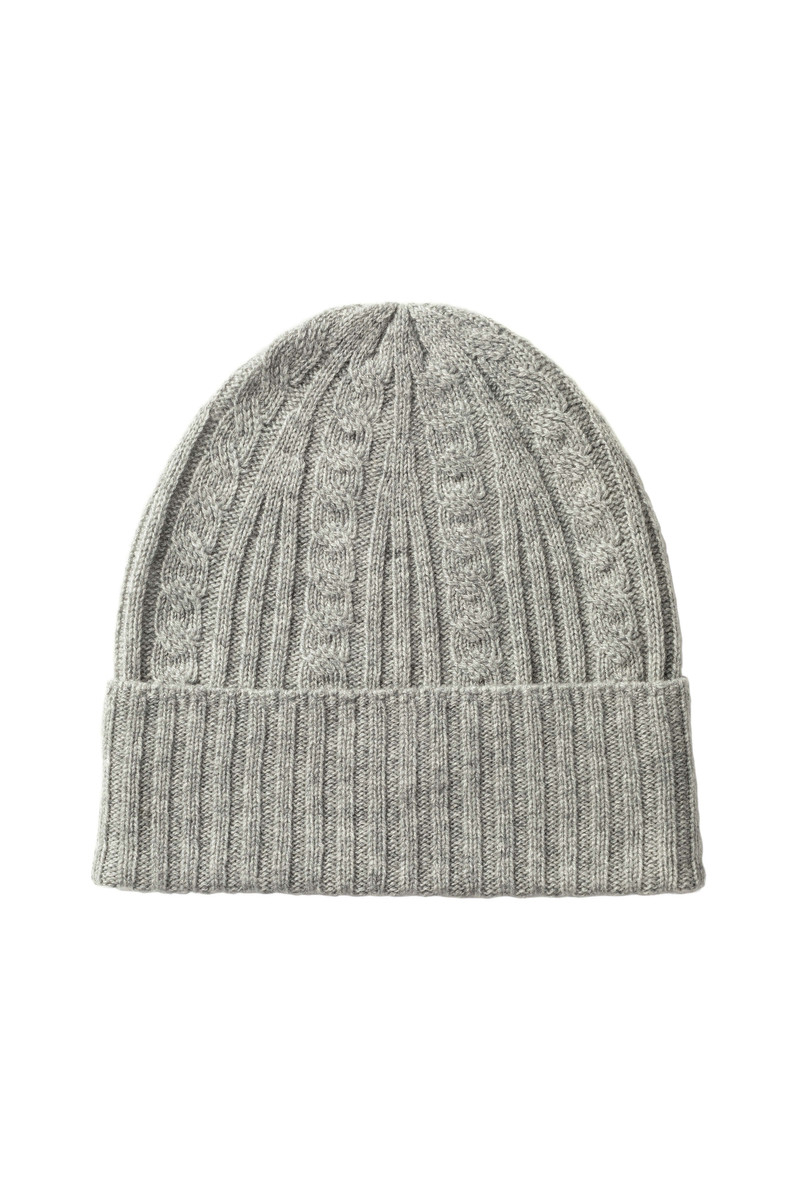 Cable & Rib Grey Cashmere Beanie 1
