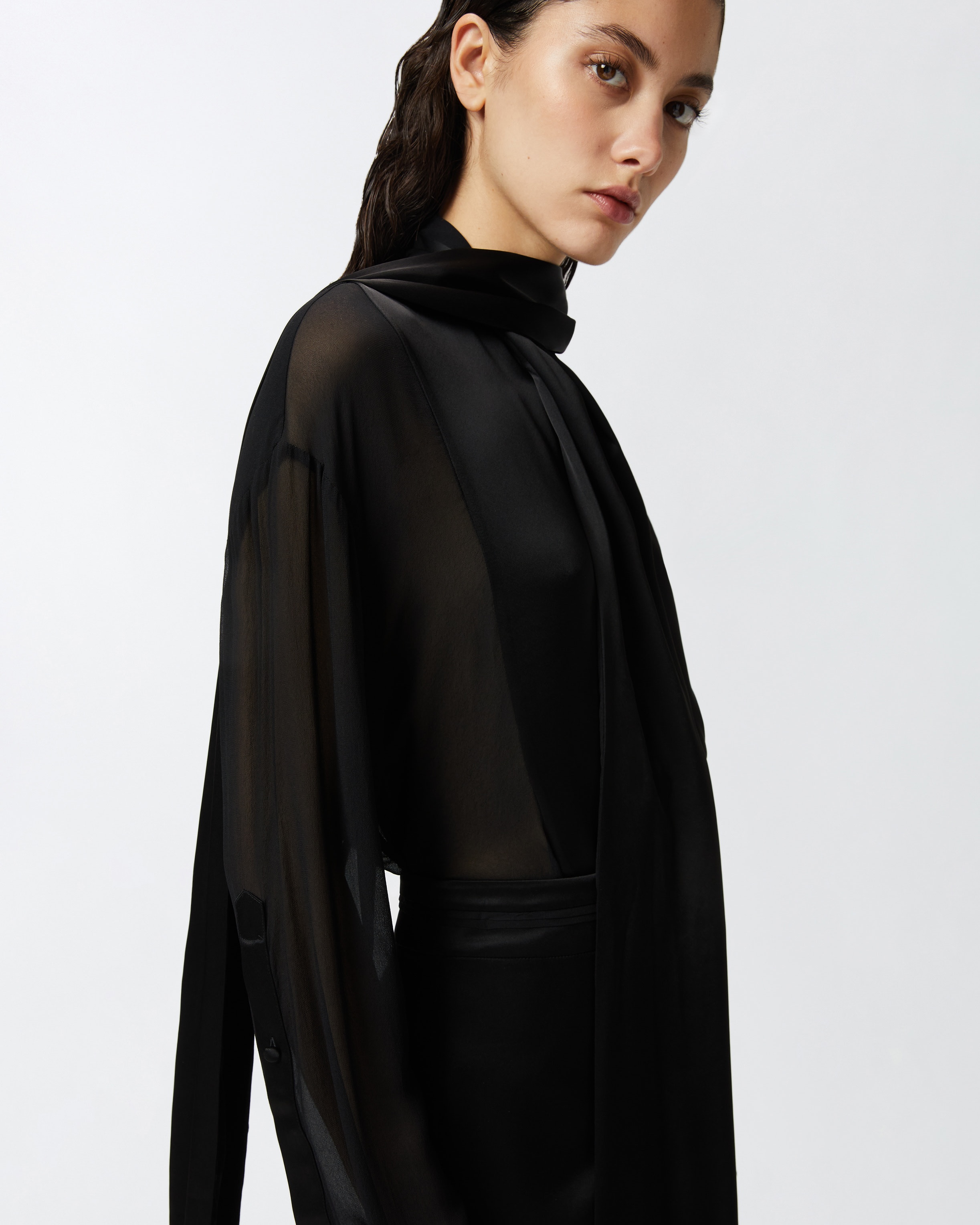 ELEGANT SHEER SHIRT WITH SATIN INSERT - 5