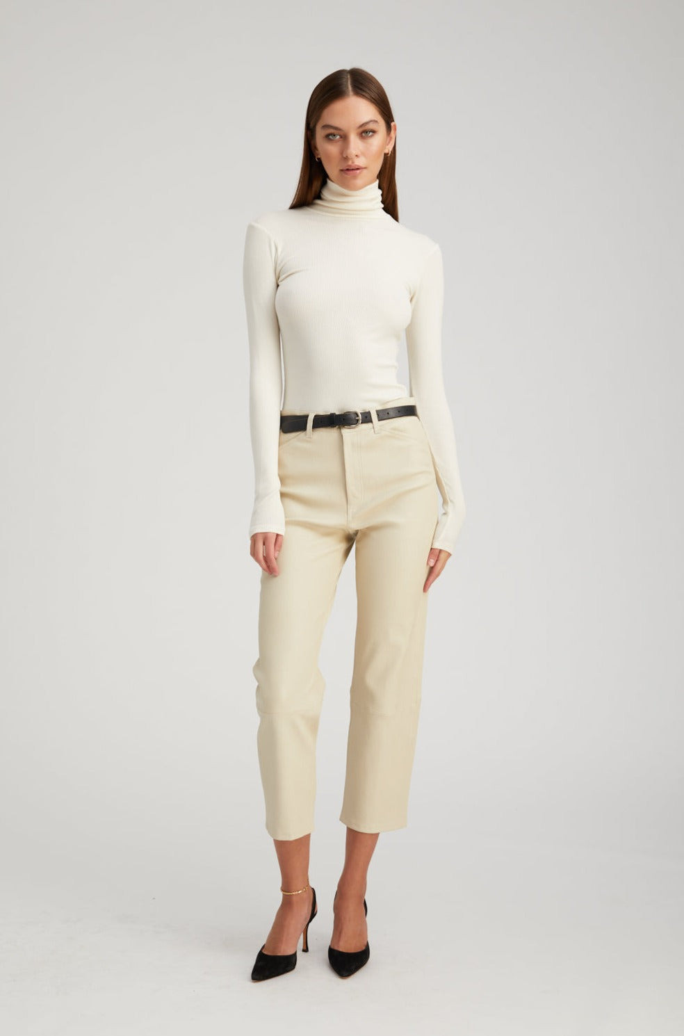 OFF WHITE LEATHER 5 POCKET STRAIGHT LEG PANTS - 3