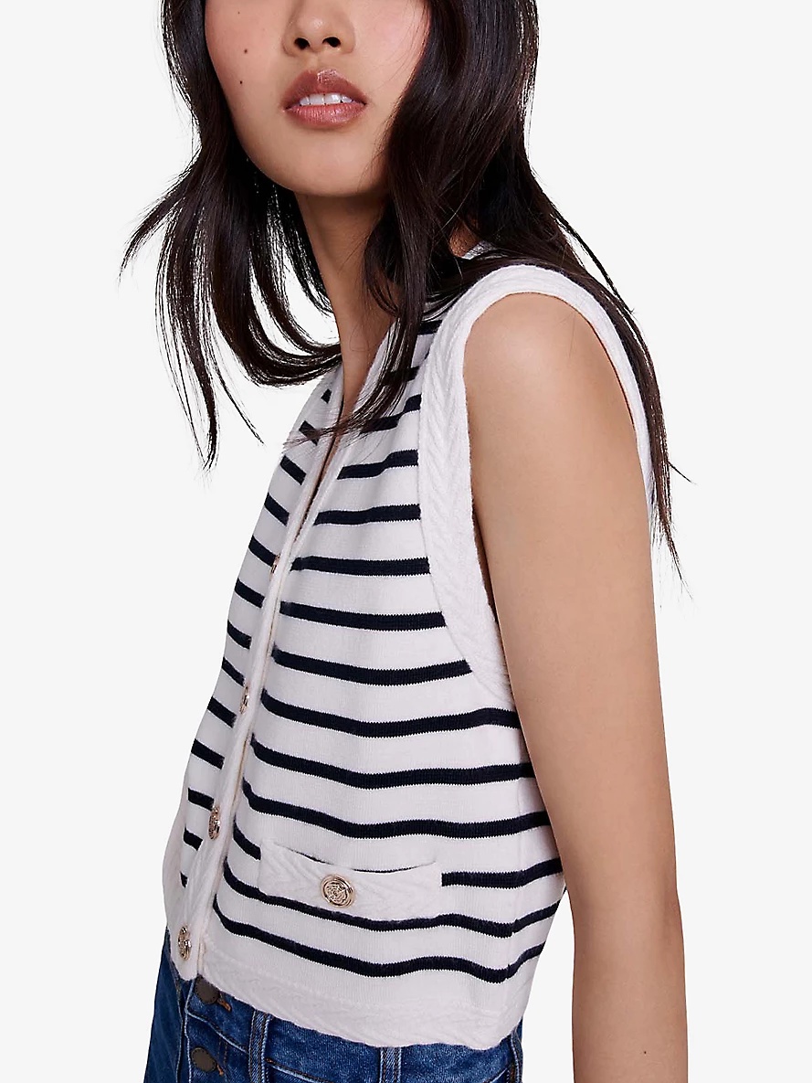 V-neck sleeveless striped stretch-knit cardigan - 4