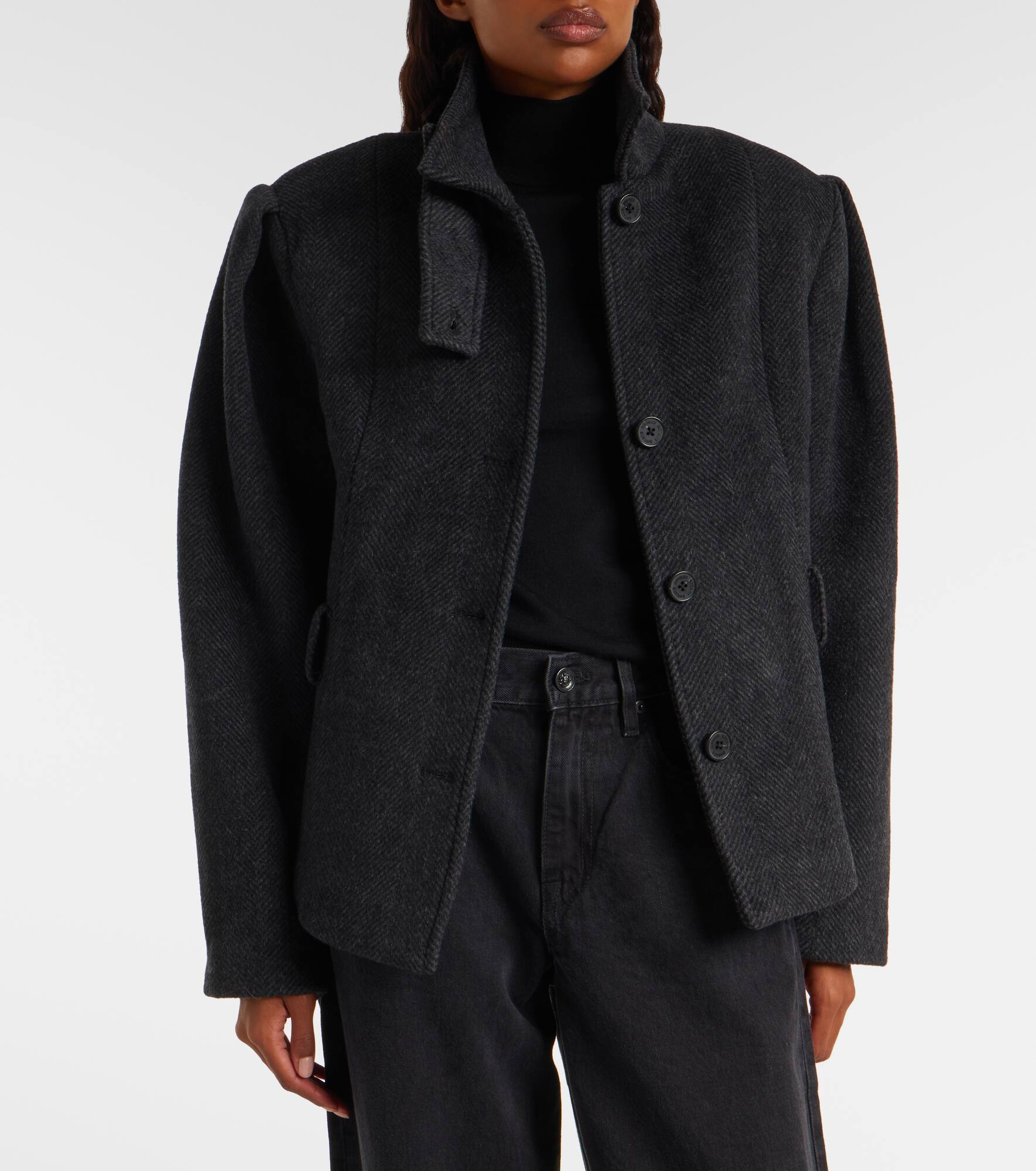 Marie belted herringbone wool-blend jacket - 6