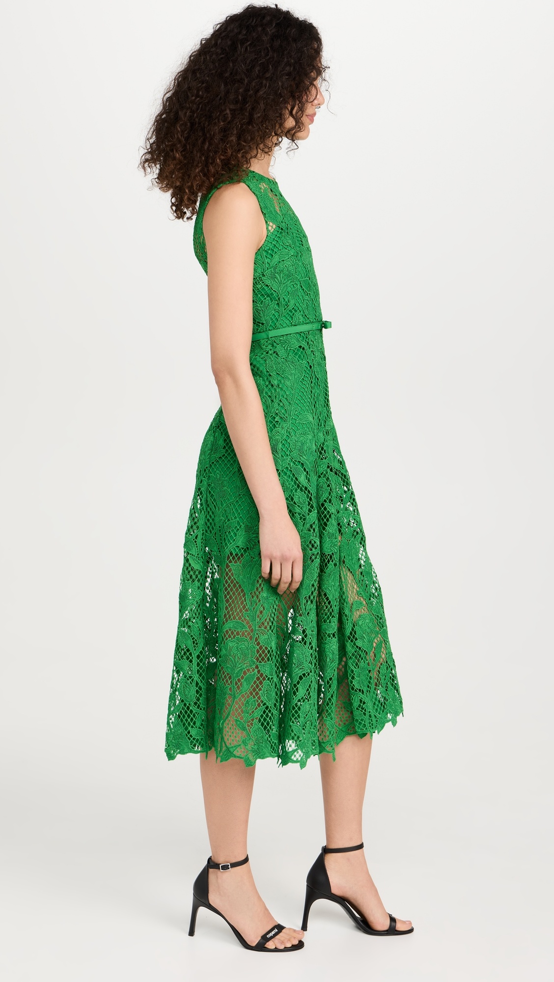 Green Lace Sleeveless Midi Dress - 3