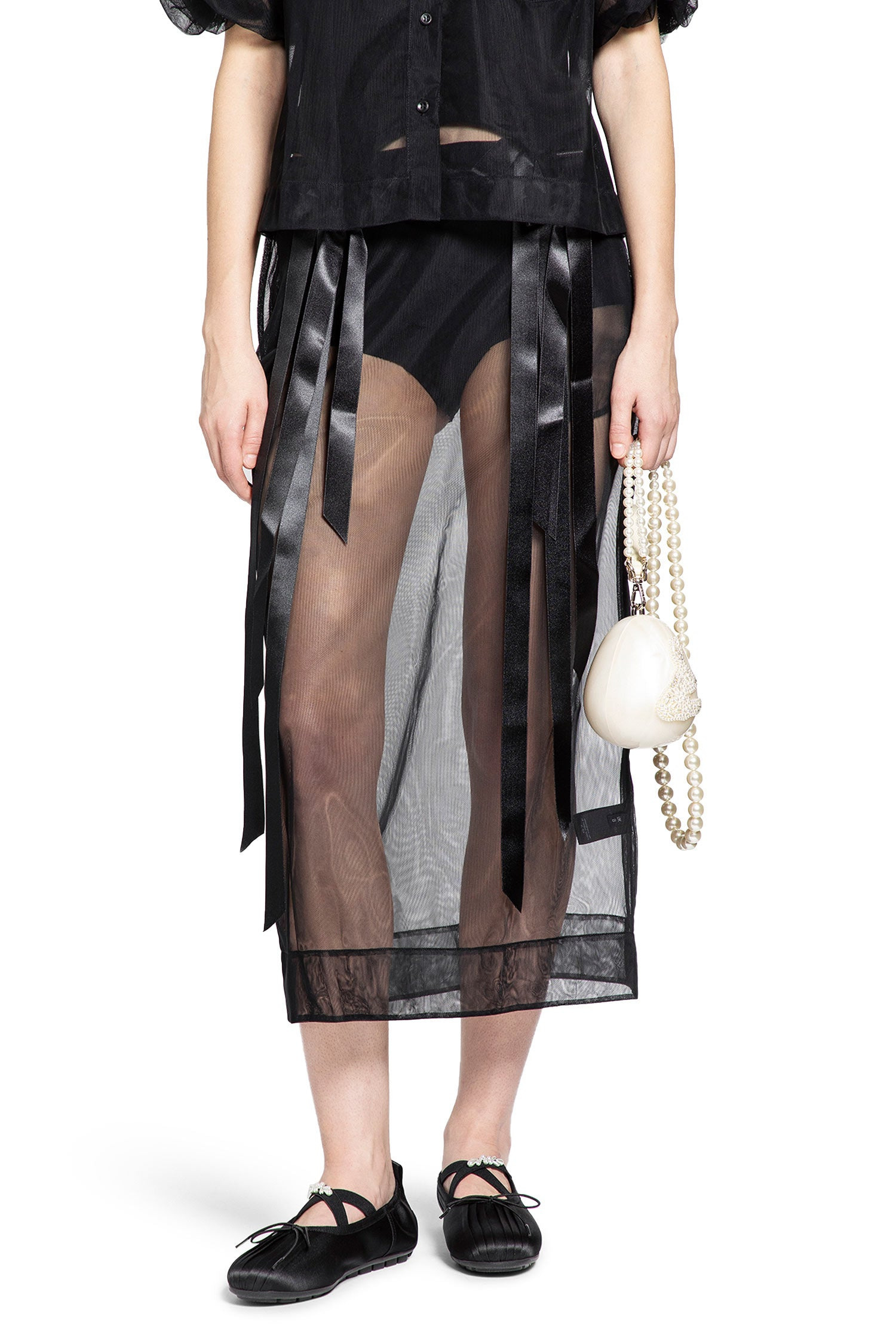 Sheer Bow Ribbon Pencil Skirt - 7