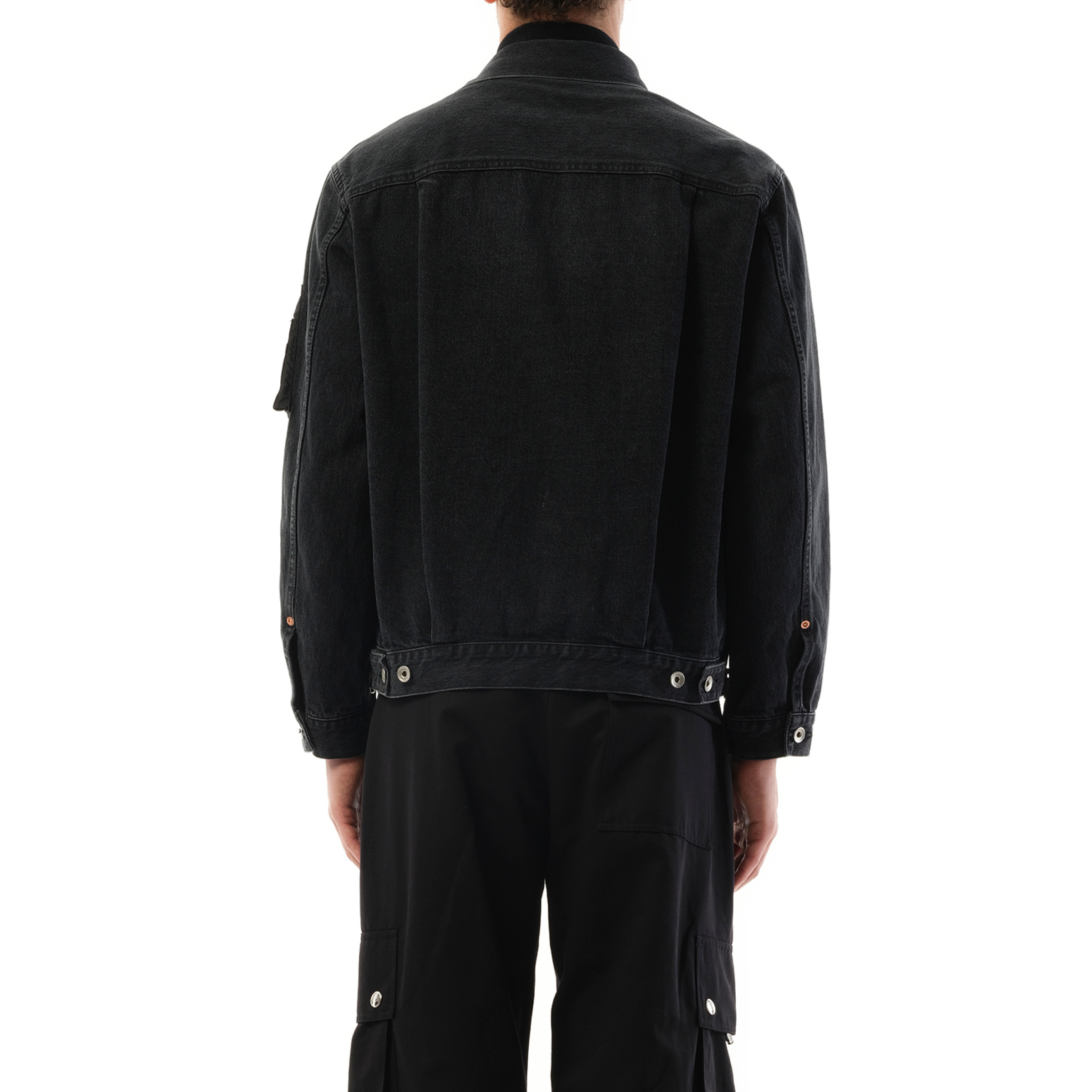 Denim Nylon Double Jacket in Black - 6