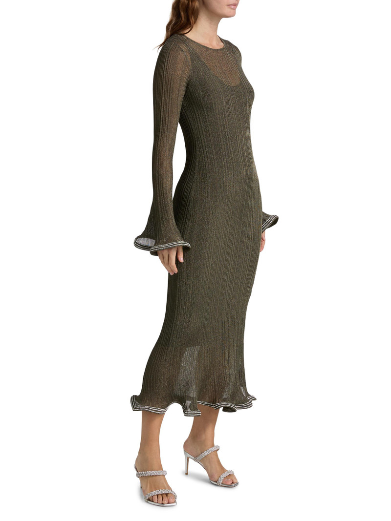 Women's Chessie Metallic Flared Hem Rib-Knit Midi-Dress - Gunmetal Silver 4