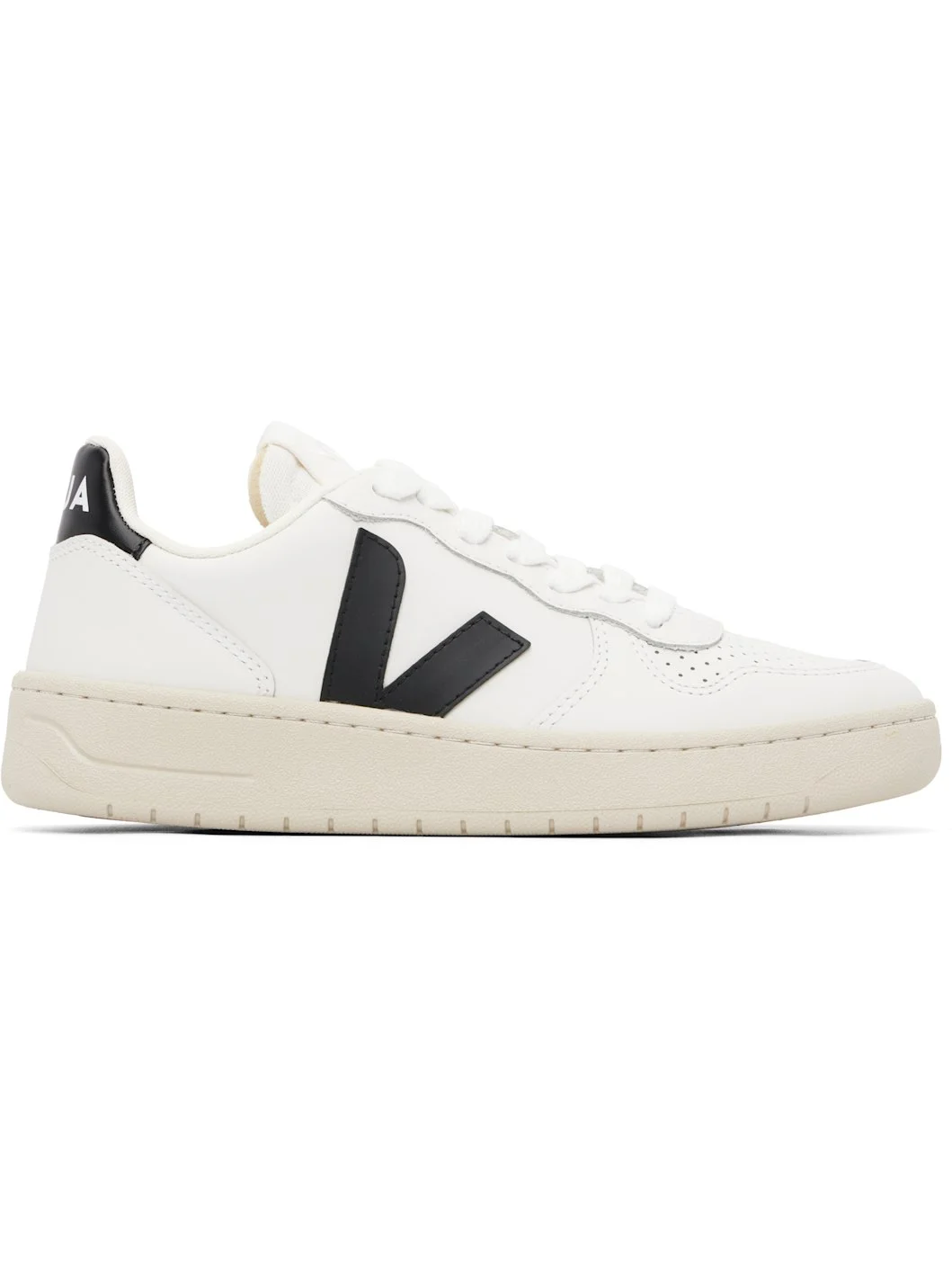 White & Black V-10 Leather Sneakers - 1
