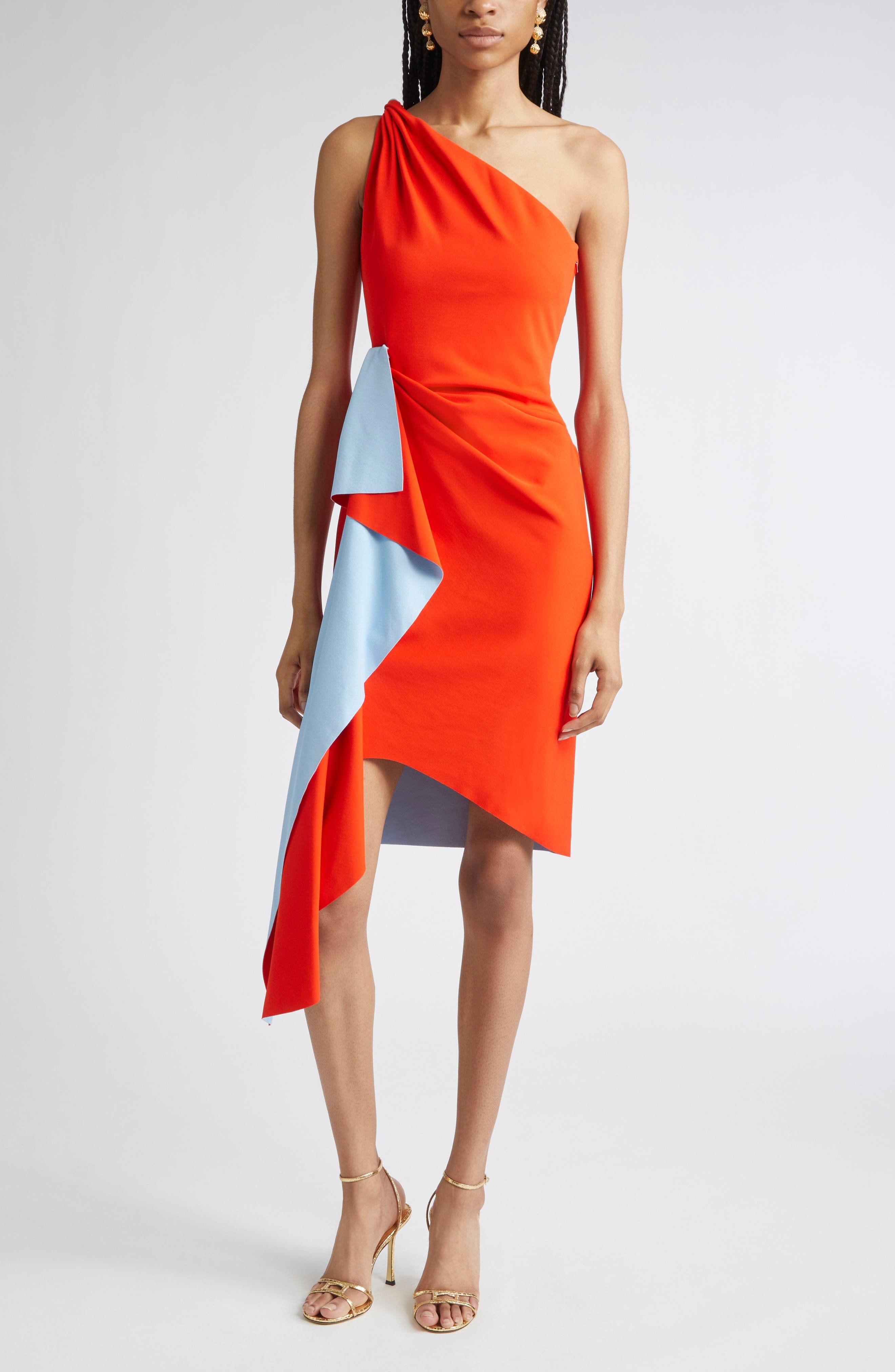 Oscar de la Renta Drape Front One Shoulder Double Face Jersey Dress in Carnelian/Blue at Nordstrom - 1